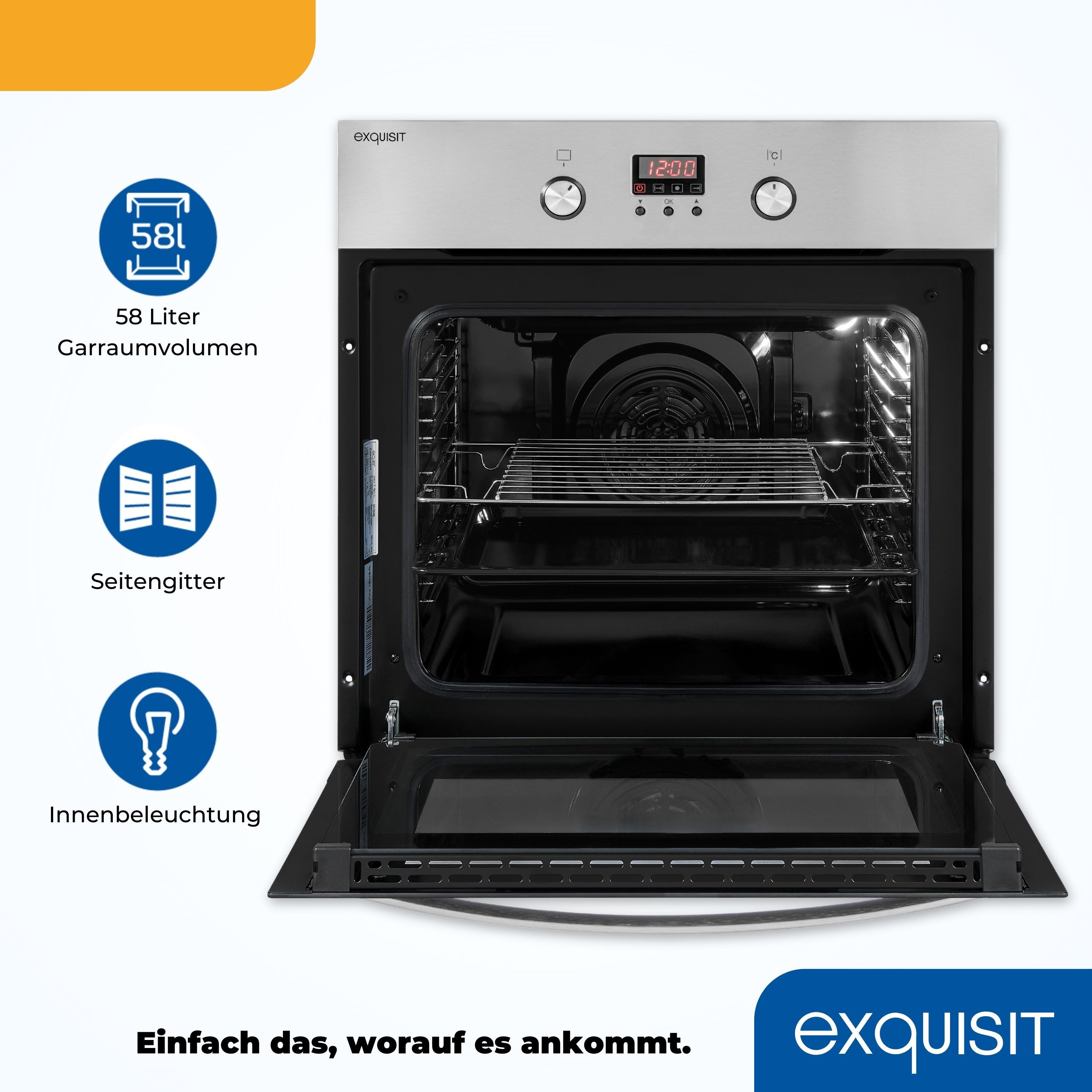 exquisit Backofen EBE 65-1H, Pizzafunktion – ideal für Pizza, Focaccia und mehr!