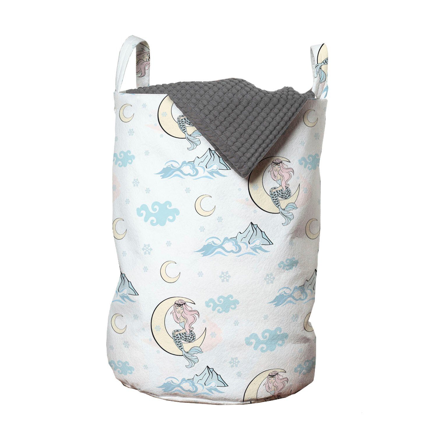 Abakuhaus Wäschesäckchen Wäschekorb mit Griffen Kordelzugverschluss für Waschsalons, Fantasie Meerjungfrau auf einem Mond in der Nacht