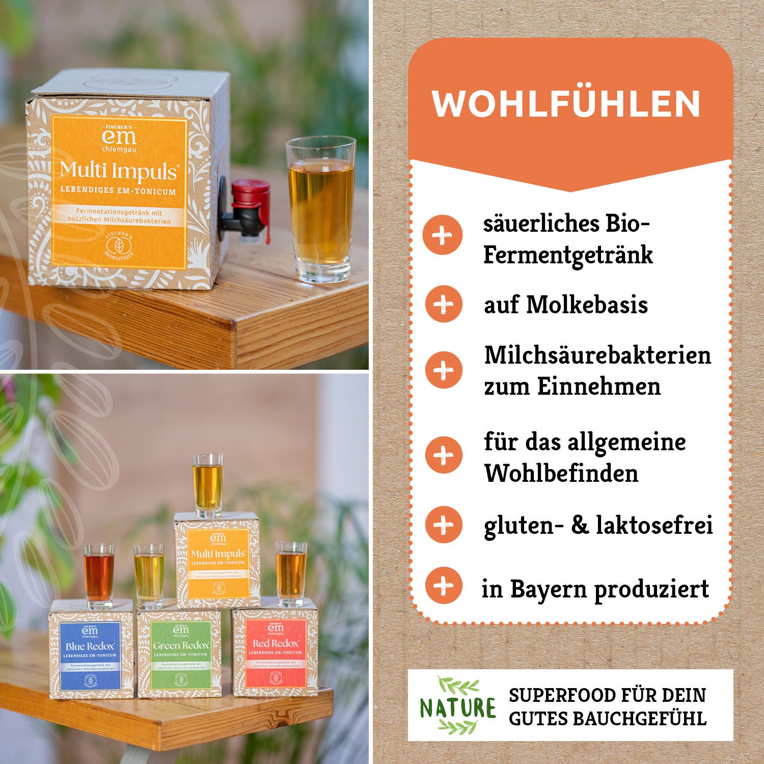 Fischer's EM-Chiemgau Fermentgetränk Tropfen, lebendiges EM-Tonicum mit effektiven Mikroorganismen für das allgemeine Wohlergehen à 500 ml, Bio-Qualität