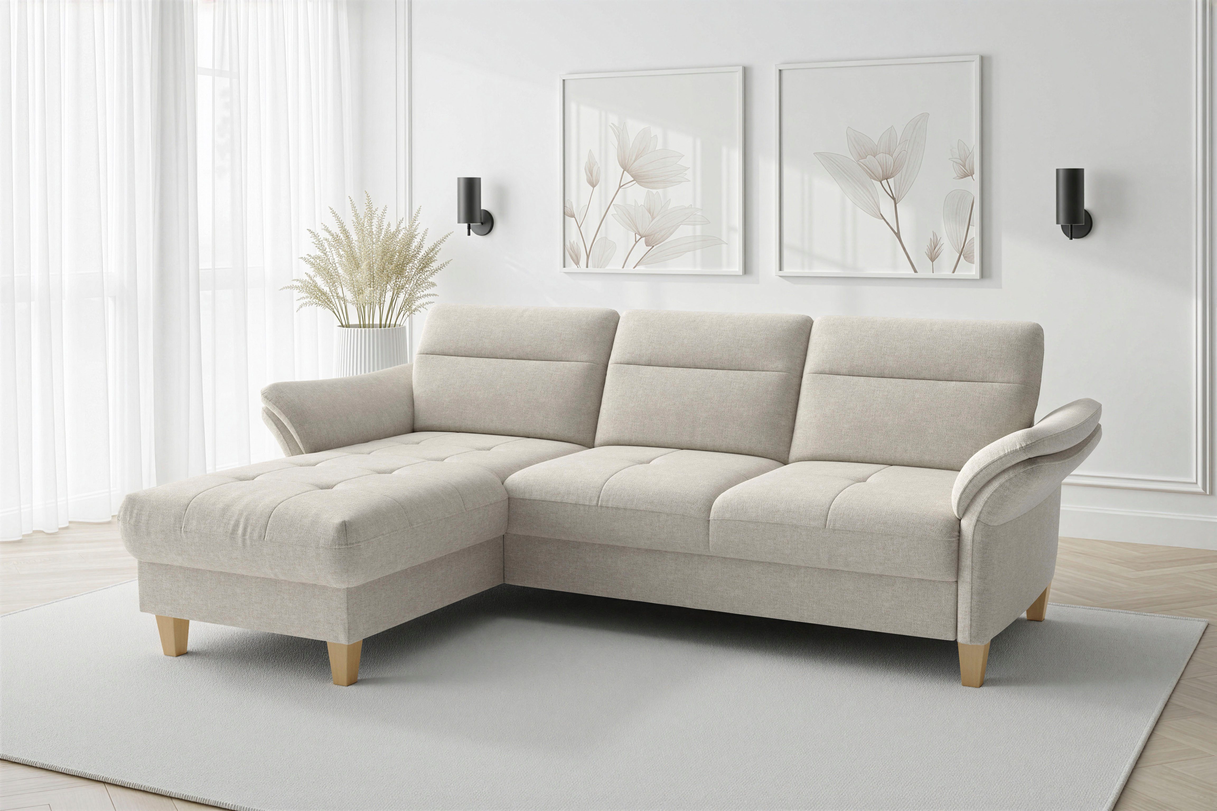 sit&more Ecksofa Pamela L-Form, B: 230 cm, optional Schlaffunktion & Bettkasten, wahlweise mit Armteilverstellung, Sofa mit Federkern, Sitzhöhe: 48 cm