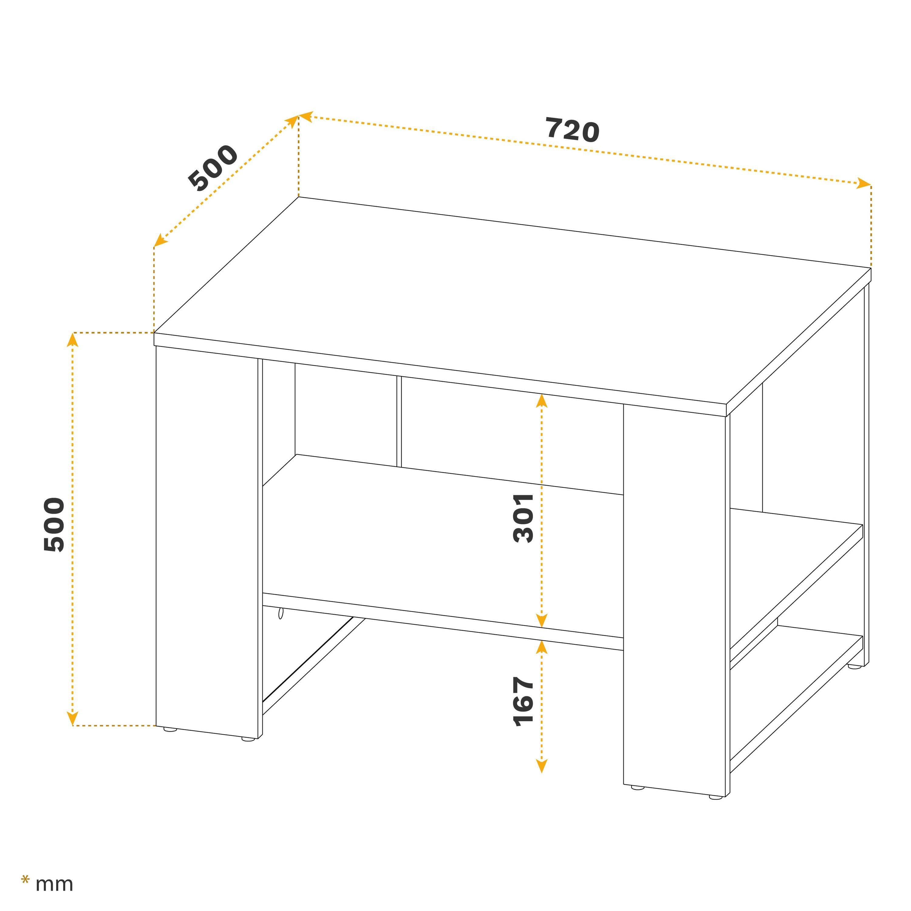 Eiche-Picard Wohnzimmer RICOO Tisch Sofatisch WM090-EP, Wohnzimmertisch mit Beistelltisch Ablage Kaffeetisch