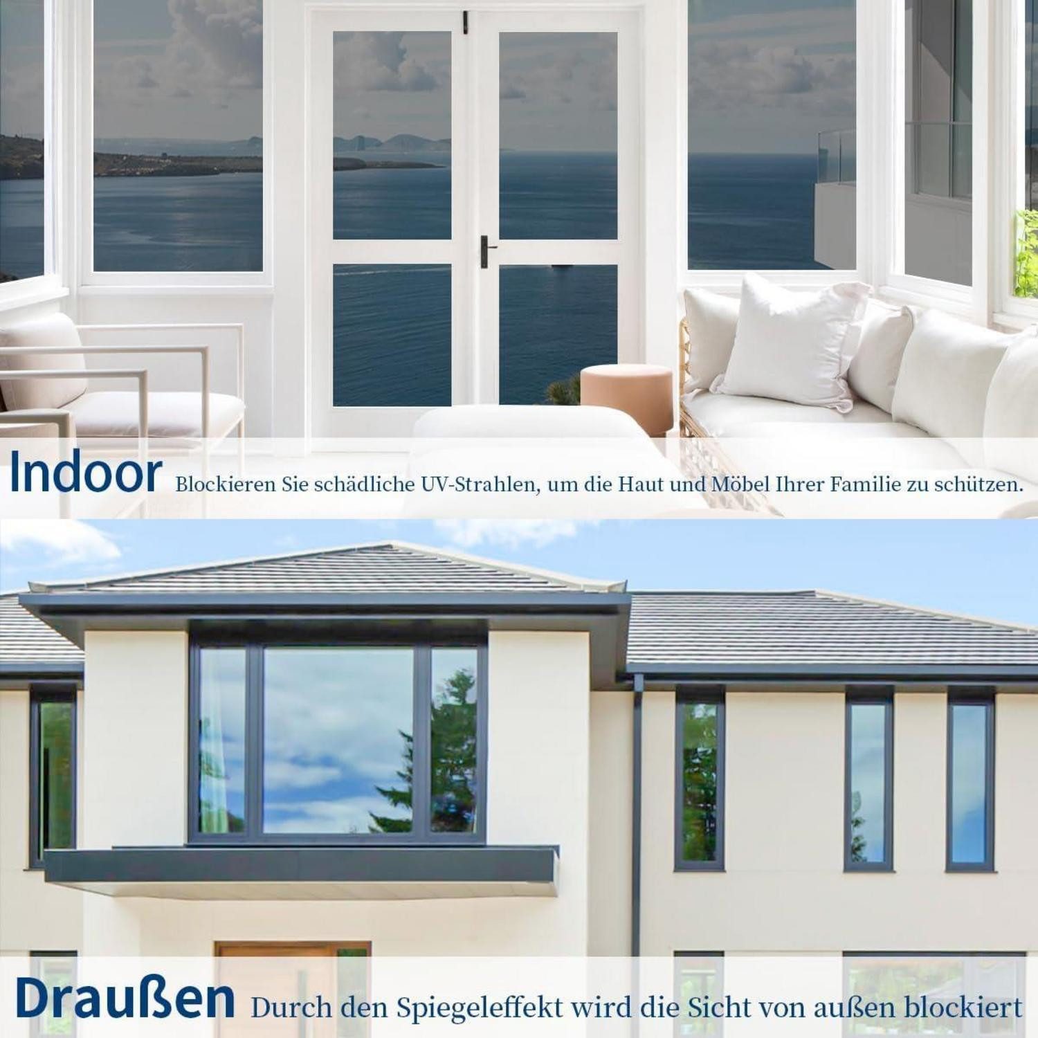 LuxusKollektion Sonnenschutz-Fensterfolie Fensterfolie Spiegelfolie Sichtschutz 90 x 400 cm Silber Spiegelfolie – Bild 5 von 5