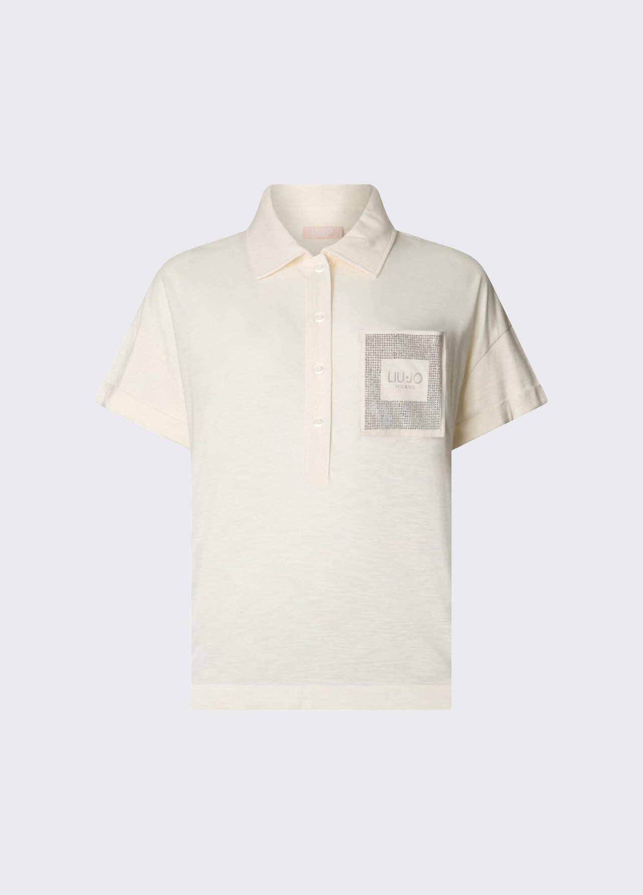 Kurzarmshirt - Poloshirt Damen - Damenshirt - T-Shirt - Shirt mit Strass - weiß