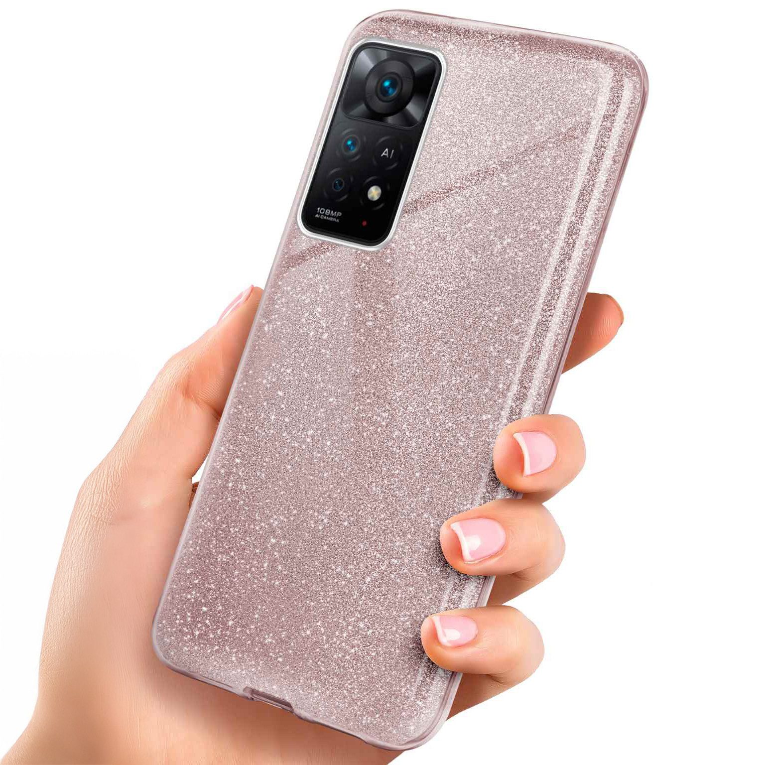ONEFLOW Handyhülle für Redmi Note 11 Pro Glitzer Hülle Glitter Case Rosa 6,67 Zoll, Hülle Glitzernd Dünne Schutzhülle mit Kameraschutz Frauen Glitzerhülle
