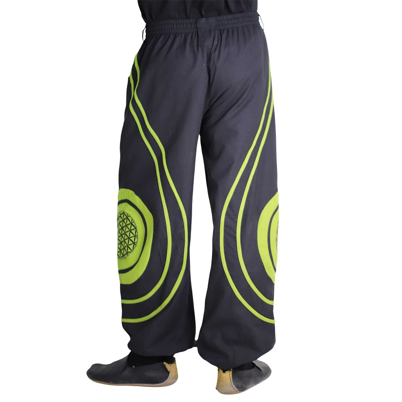 KUNST UND MAGIE Haremshose Hose Blume des Lebens Hippie Pluderhose Kordelzug Gürtelschlaufe Harem