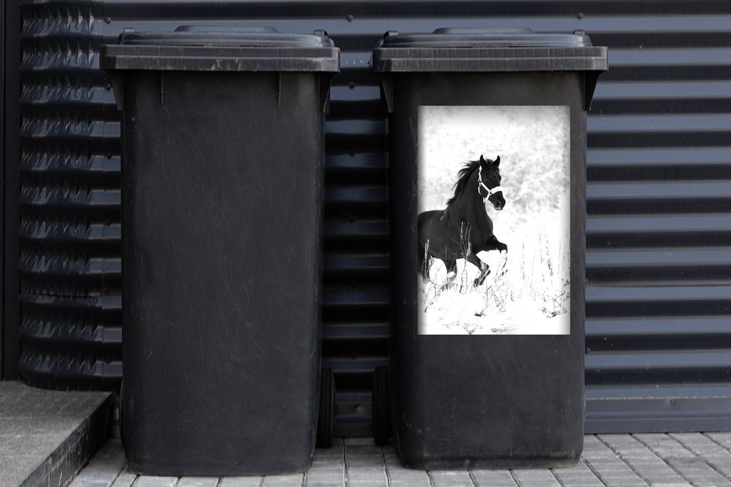 (1 Wandsticker Schnee St), - Abfalbehälter Pferd Sticker, Container, MuchoWow - Mülltonne, Mülleimer-aufkleber, Winter
