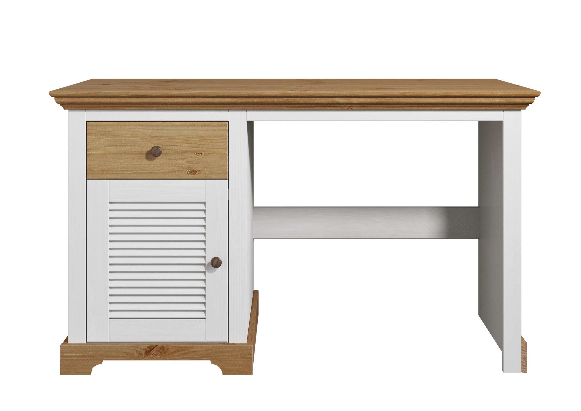 OTTO home Schreibtisch Ayanna, Massivholz, mit Schublade und Tür, Lamellenfront, Breite 130 cm