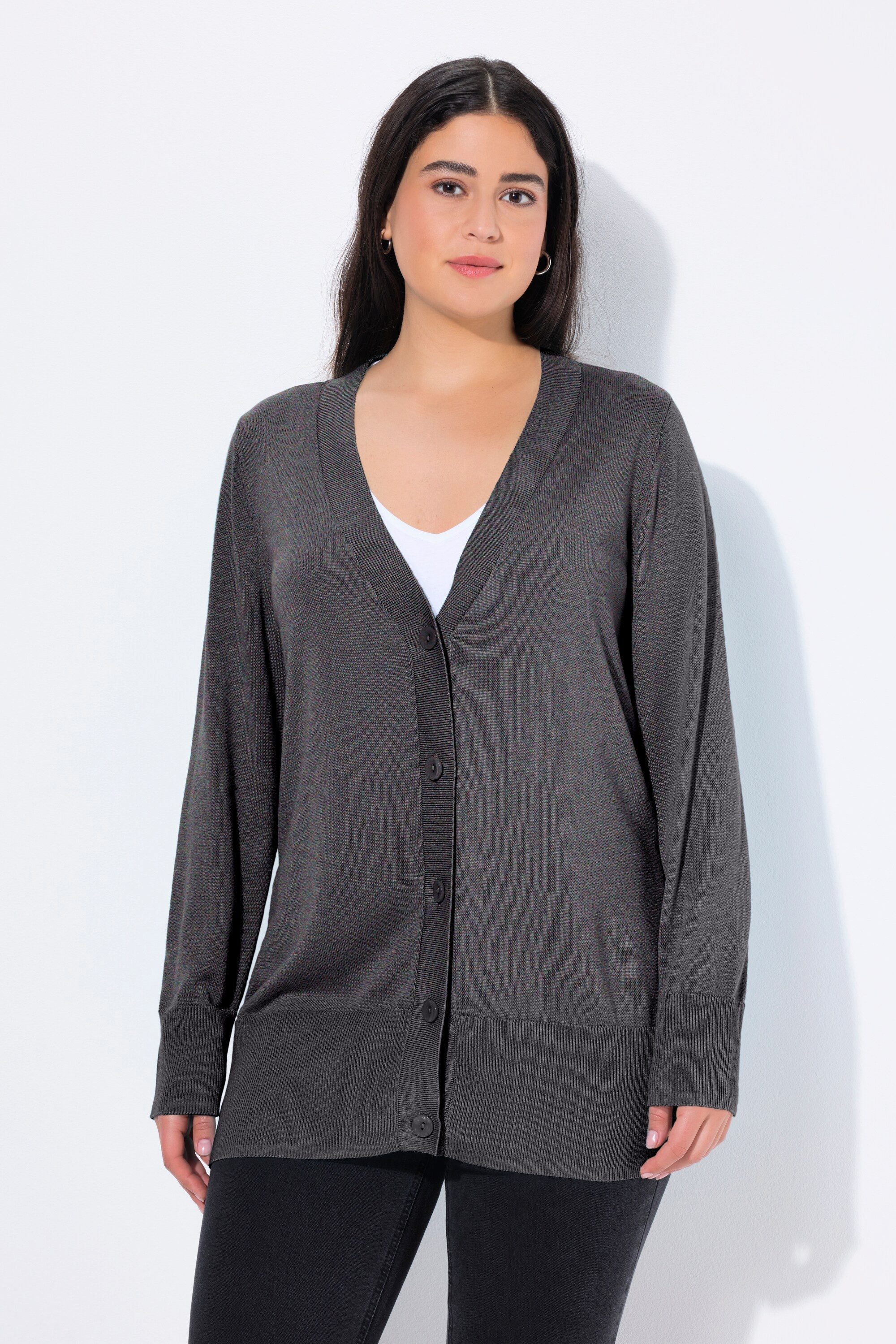 Ulla Popken Strickjacke Strickjacke V-Ausschnitt Knopfleiste Feinstrick günstig online kaufen