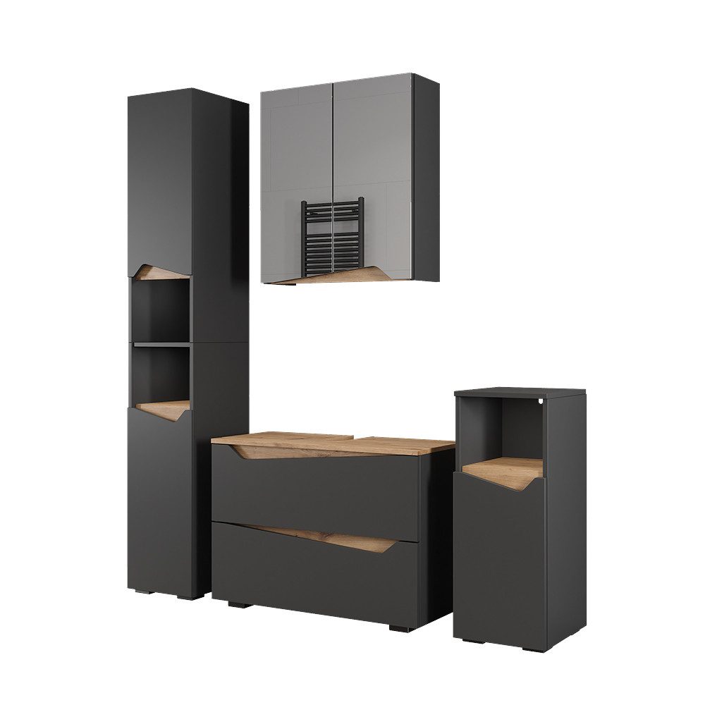 Vicco Badmöbel-Set Marelle, Anthrazit/Artisan, 4 Teile, günstig online kaufen
