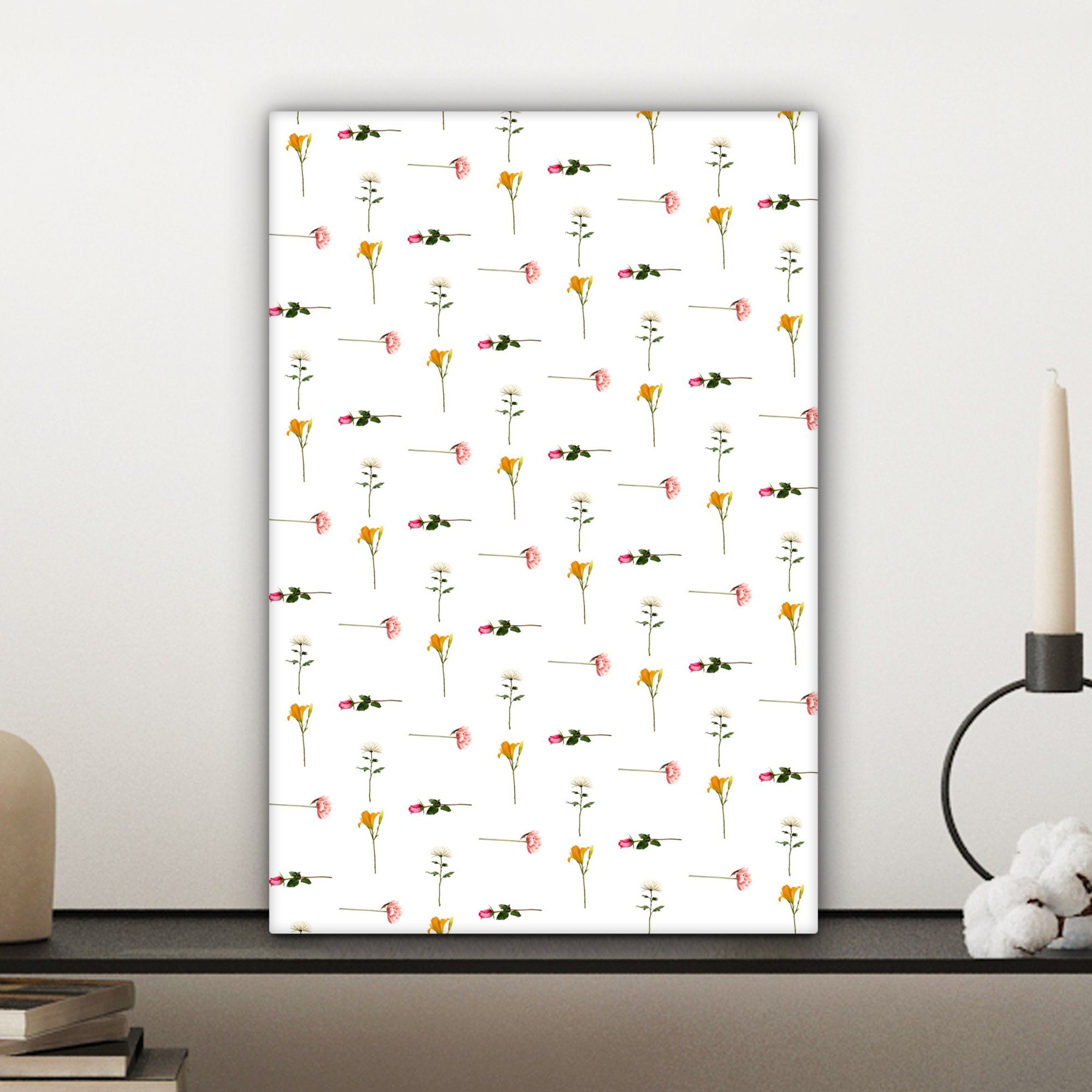 OneMillionCanvasses® Leinwandbild Blumen - Muster, (1 20x30 fertig Pastell - inkl. cm Gemälde, Leinwandbild bespannt St), Zackenaufhänger