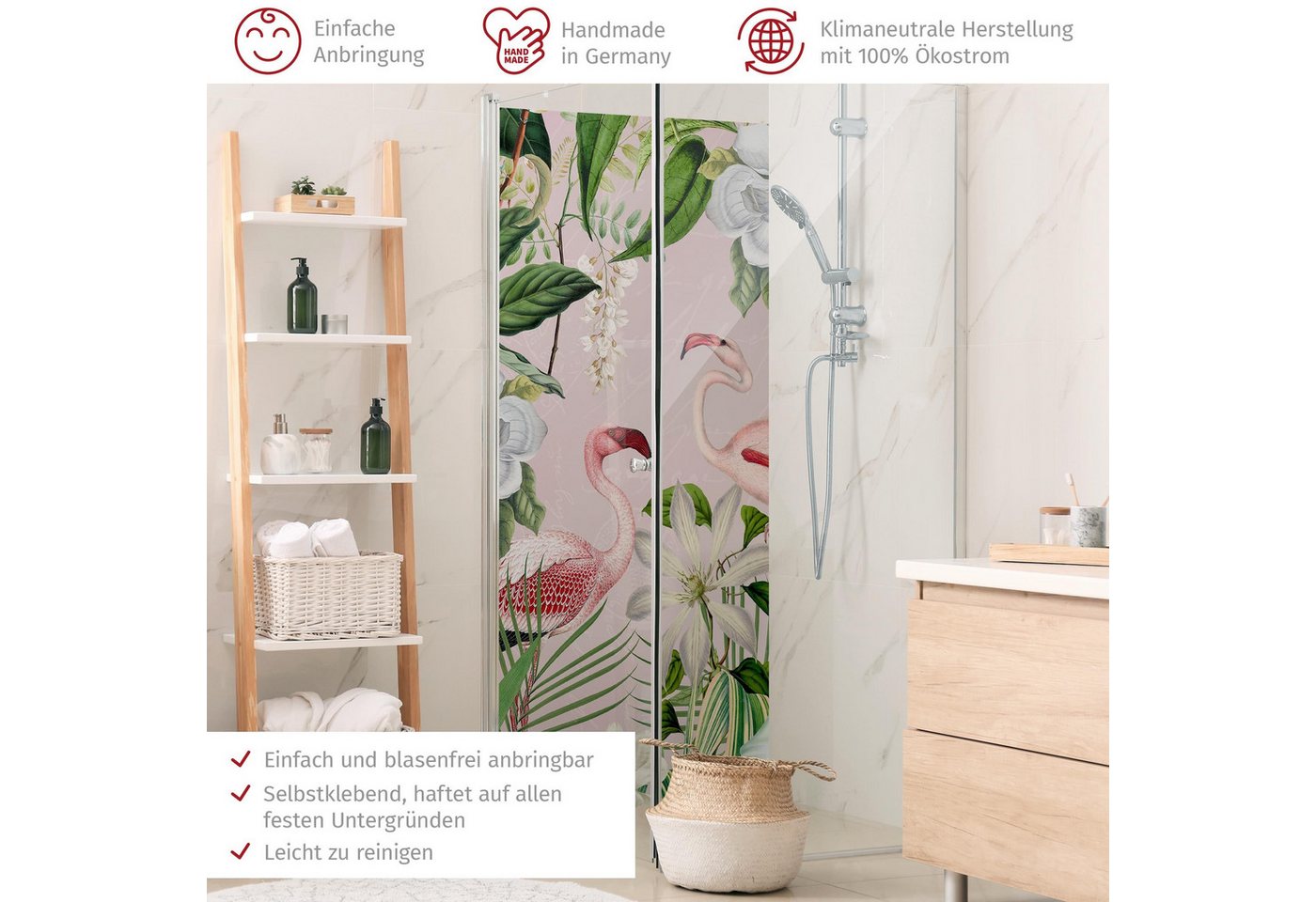 Thumbnail - Bilderdepot24 Badrückwand Tropisch rosa Duschrückwand ohne Bohren Dusche Tiere, (1-tlg., Hart-Folie Smart matt 0,35 mm),...