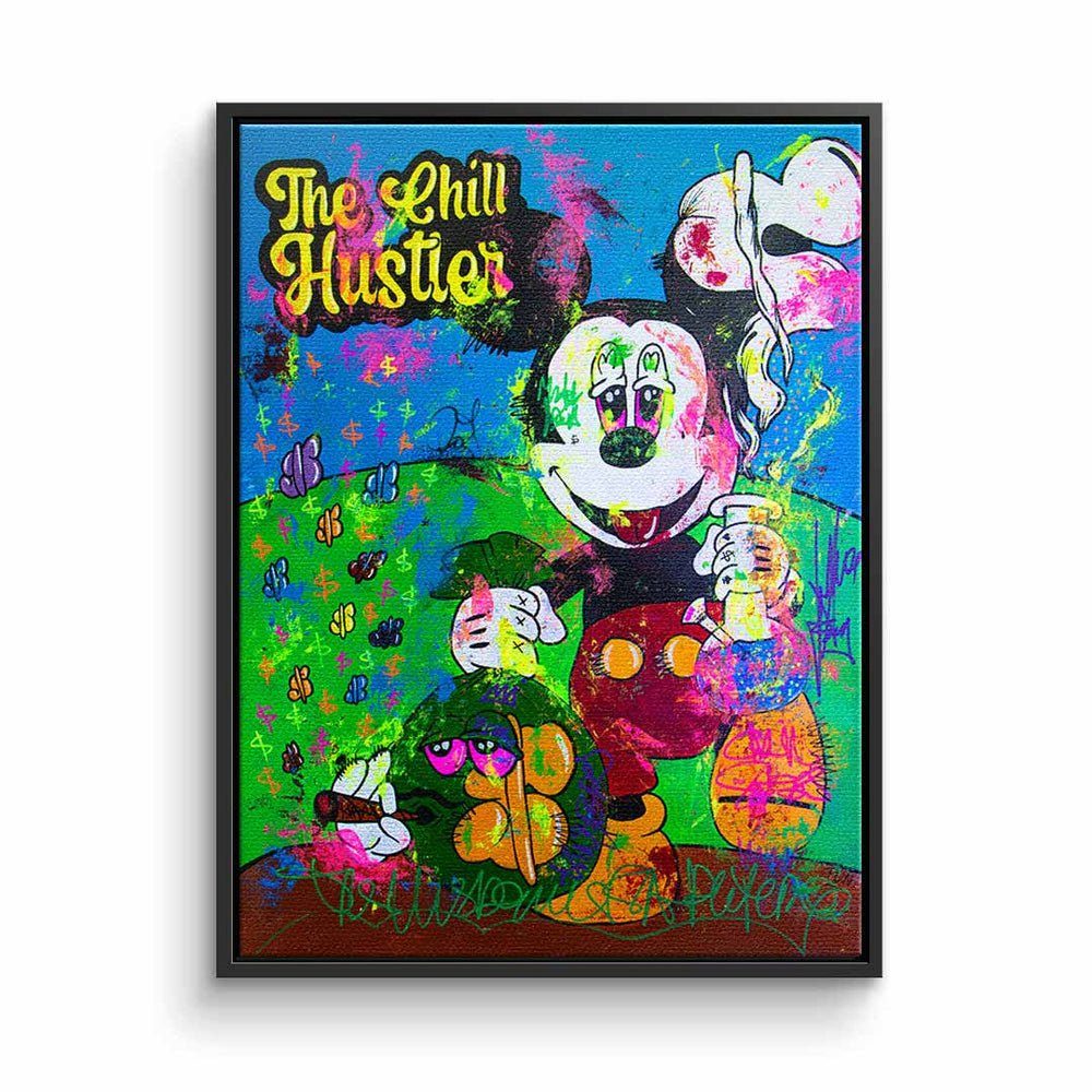 DOTCOMCANVAS® Leinwandbild, Leinwandbild The chill Hustler Mickey Mouse Micky Maus money hustle mi schwarzer Rahmen