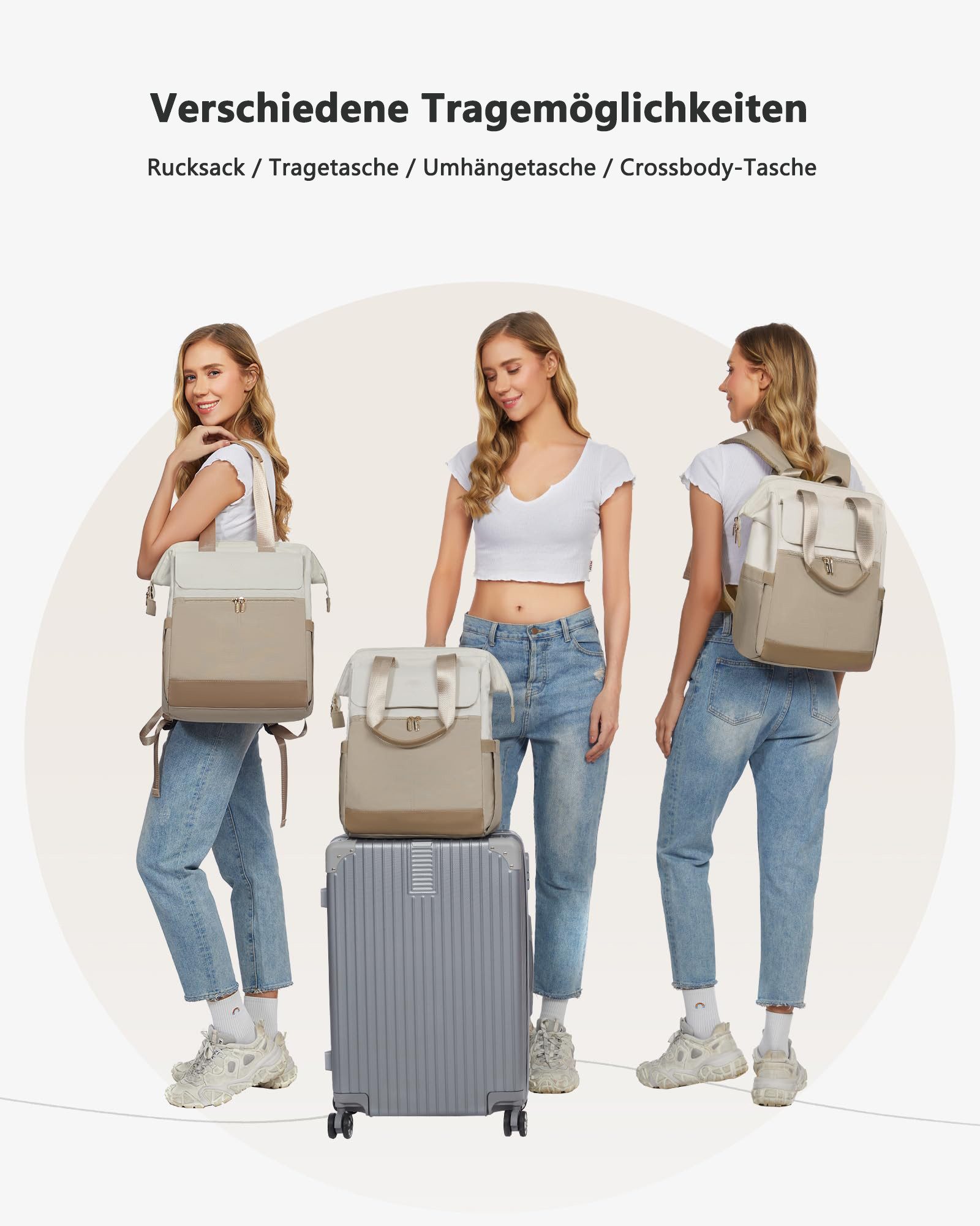 FOUORTUNATE-BEE Rucksack Damen, Laptop Schulrucksack Wasserdicht, Schultasche Teenager (Backpack Women Elegant Tagesrucksäcke Handtasche 2 in 1), 15,6 Zoll Arbeitstasche Lehrertasche Reiserucksack für Uni Büro