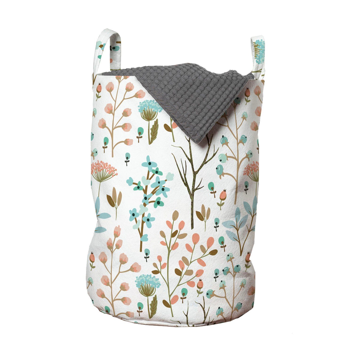 Abakuhaus Wäschesäckchen Wäschekorb mit Griffen Kordelzugverschluss für Waschsalons, Botanisch Weich tonte Wiese Blooms | Wäschesäcke