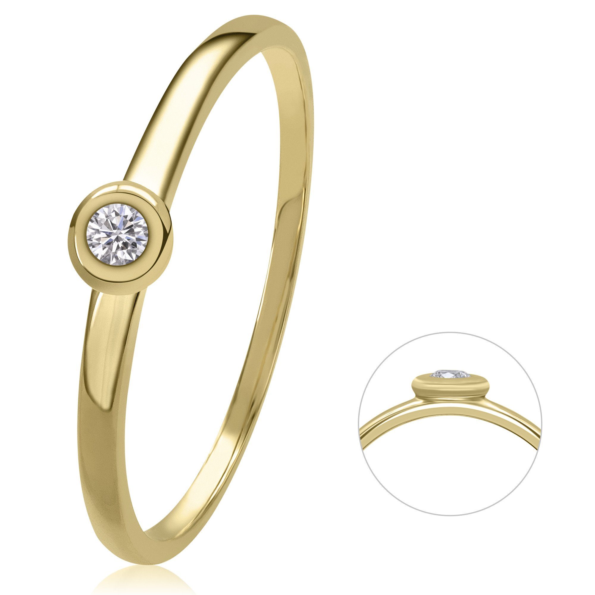 ONE ELEMENT Diamantring 0,03 ct Diamant Brillant Ring aus 585 Gelbgold, Damen Gold Schmuck