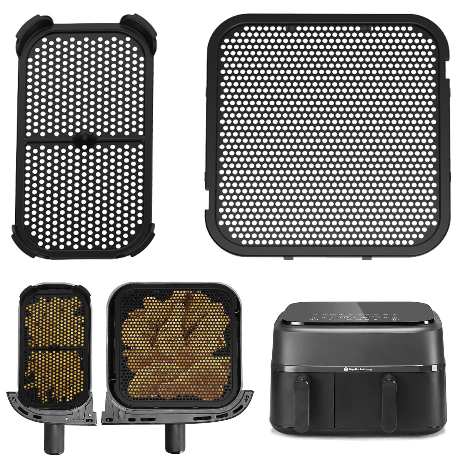 SURFOU Küchenmaschinen Zubehör-Set Spritzschutz für Philips Dual Basket Airfryer 3000 Serie & 5000 Serie, Zubehör für Philips Heißluftfritteuse, Speziell für Philips Airfryer Dual Basket 3000 Series(NA350) & 5000 Series(NA550), 3L+6L – gegen Fett schützen