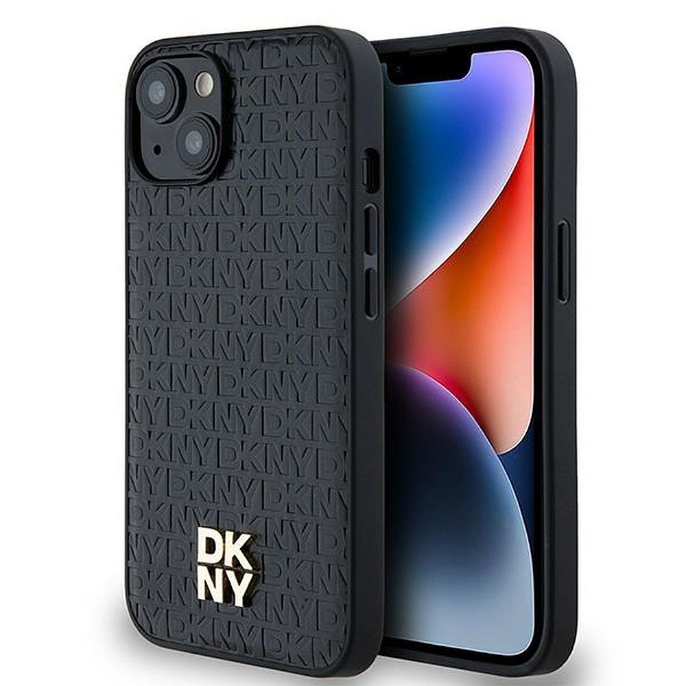 DKNY Handyhülle Ledercase Schutzhülle, MagSafe-kompatibel, geprägtes Monogrammmuster, Metall-Logo