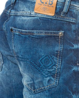 Cipo & Baxx Slim-fit-Jeans Herren Jeans Hose im stylischen casual Look mit dezenten dicken Nähten Aufwendige Verziering mit dicken Nähten