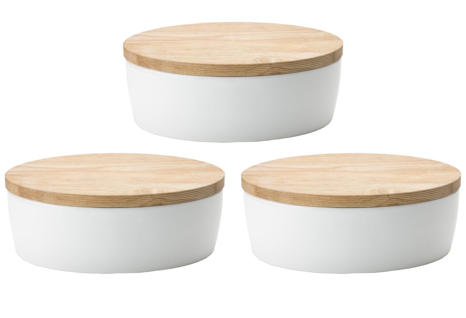 Continenta Brotkasten, Keramik, (Set, 3-tlg), Brottopf oval mit Holzdeckel, Rückseite als Schneidebrett nutzbar