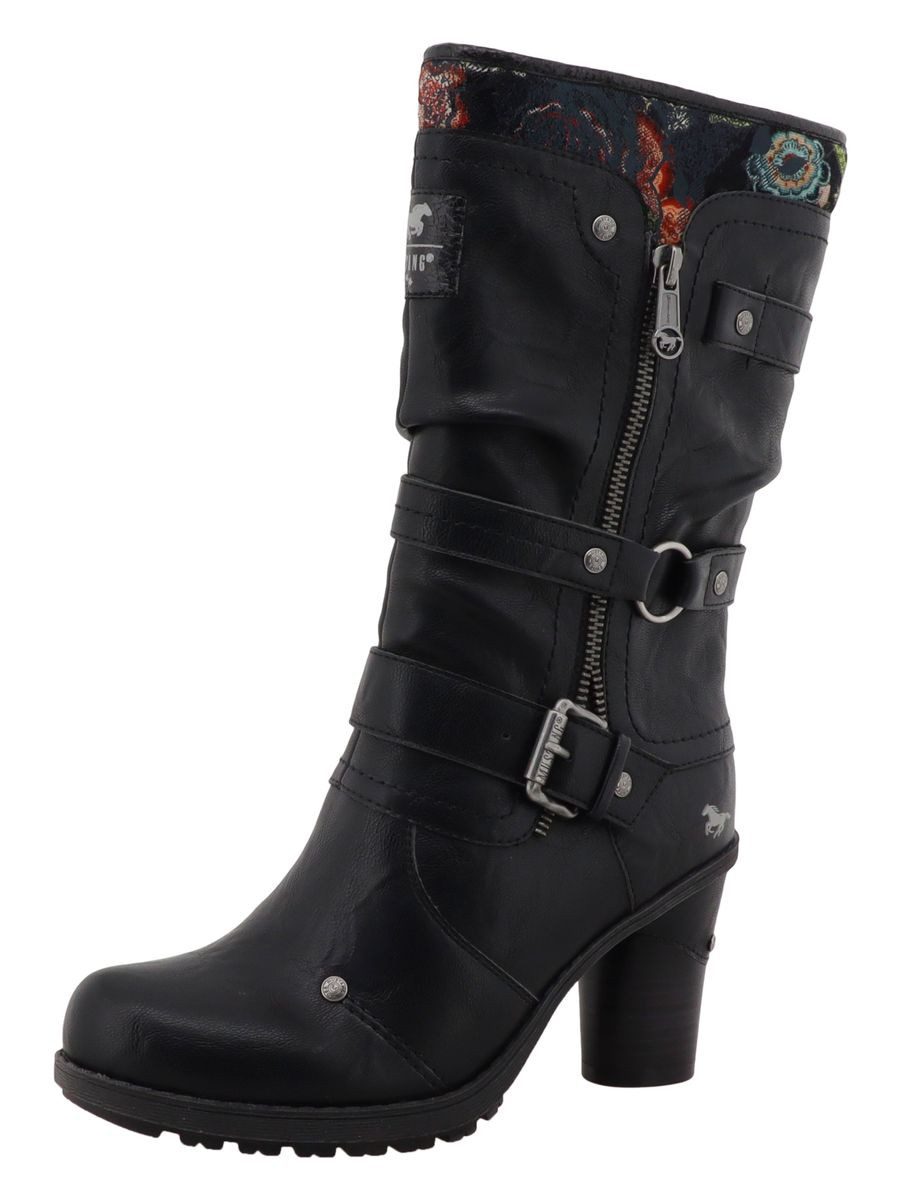 Mustang Shoes 15M0162017-black-multi Stiefel Damen Boot mit dekorativen Riemendetails