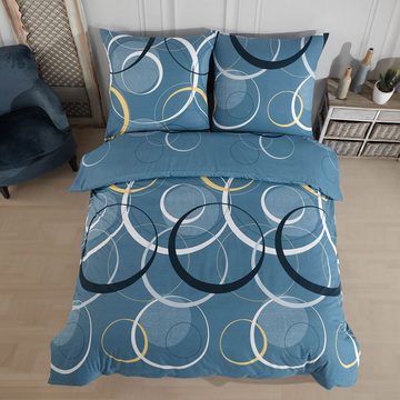 Bettwäsche Wave, Bettgarnitur, Bettbezug Set, Buymax, Renforcé: 100% Baumwolle, 2 teilig, mit Reißverschluss, gemustert, Kreise, Beige, 200x220 cm