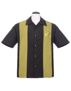 Steady Clothing Kurzarmhemd The Mickey Schwarz Retro Vintage Bowling Shirt Tiki Figur Knöpfe