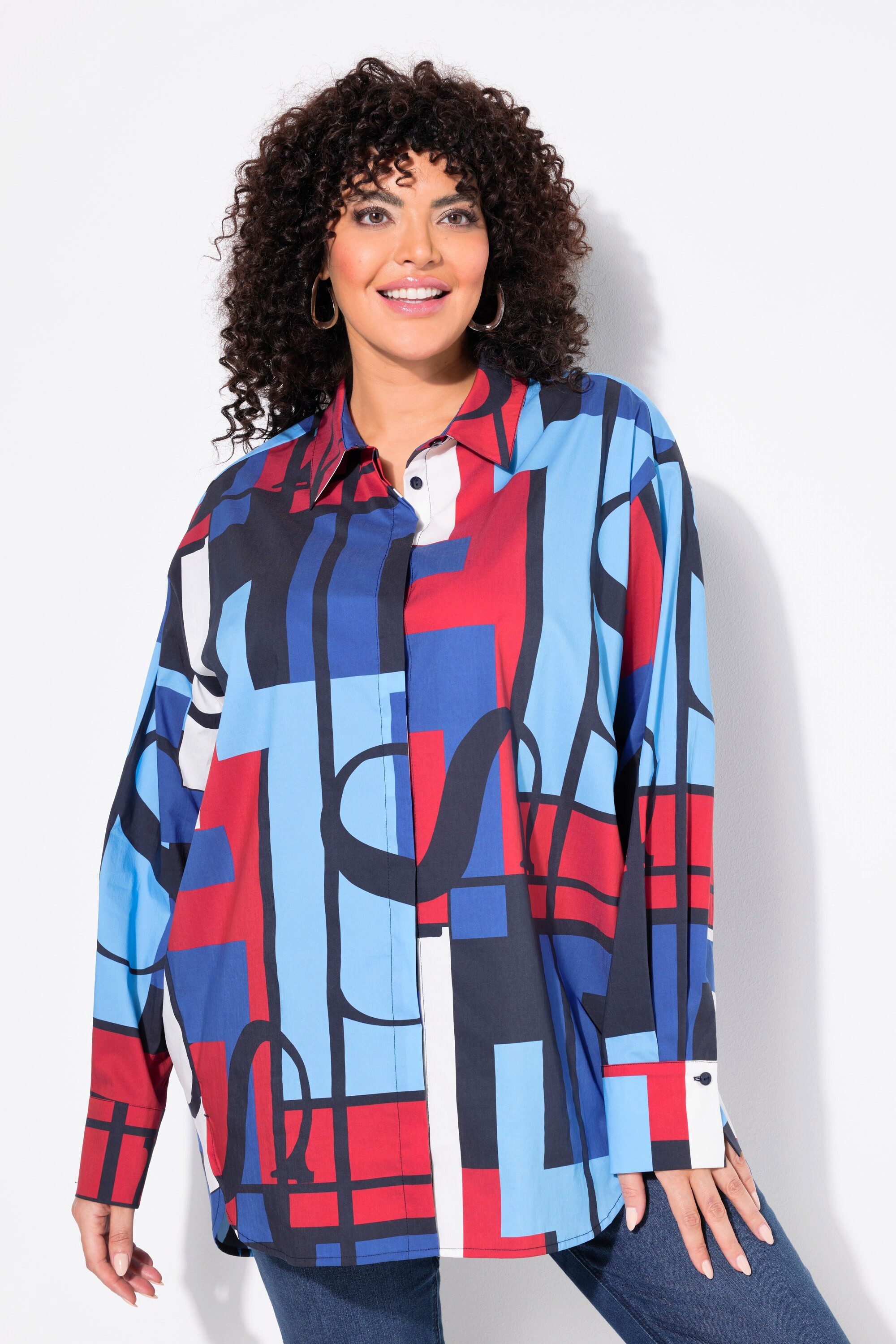 Hemdbluse Hemdbluse Colorblocking Oversized Hemdkragen