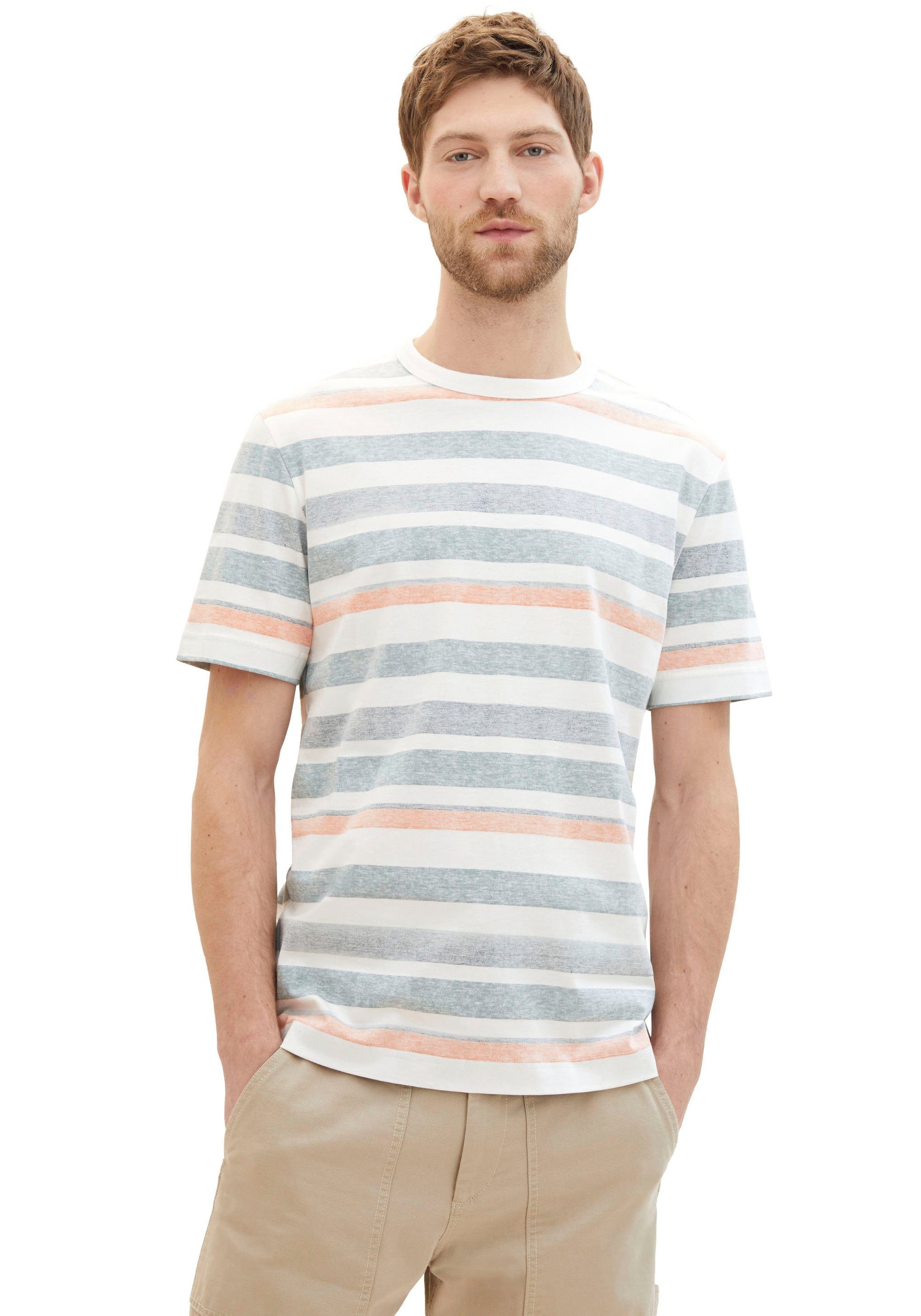 TOM TAILOR Herren T-Shirt Mit Streifen – Casual-Look Im Regular Fit