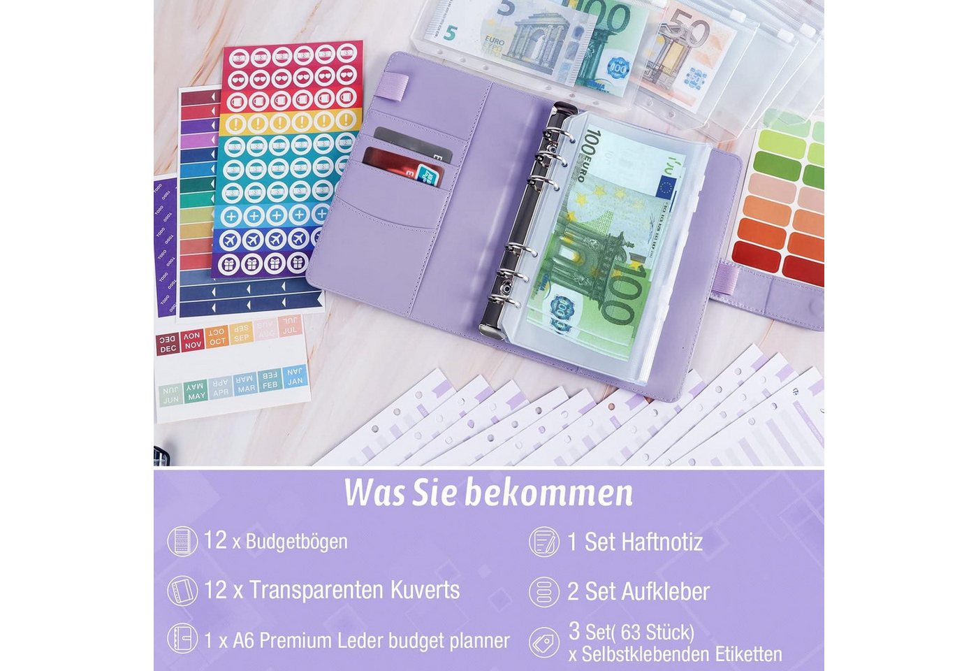 Thumbnail - LuxusKollektion Notizbuch Budget Planner A6 Binder mit Geldumschlägen Sparbuch Organizer