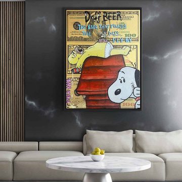DOTCOMCANVAS® Leinwandbild Duff Beer Magic, Leinwandbild Duff Beer Magic Homer Simpson Snoopy gold Dollarschein
