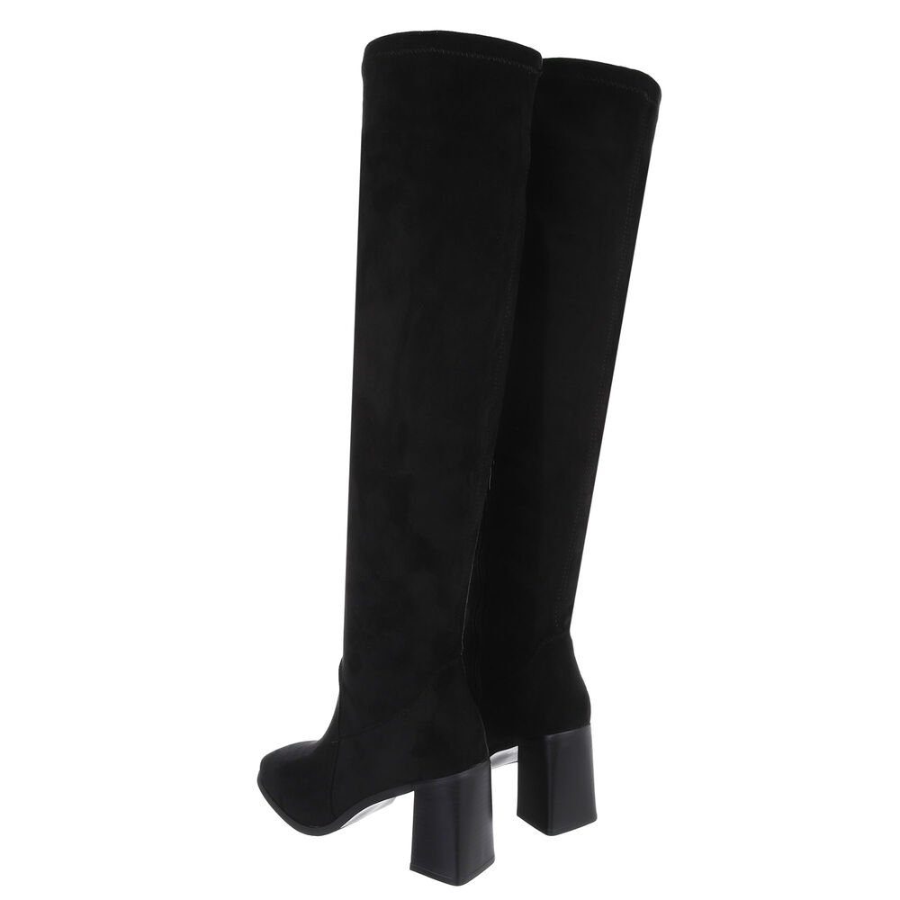 Ital-Design Damen Party & Clubwear Overkneestiefel (85255644) Blockabsatz High-Heel Stiefel in Schwarz