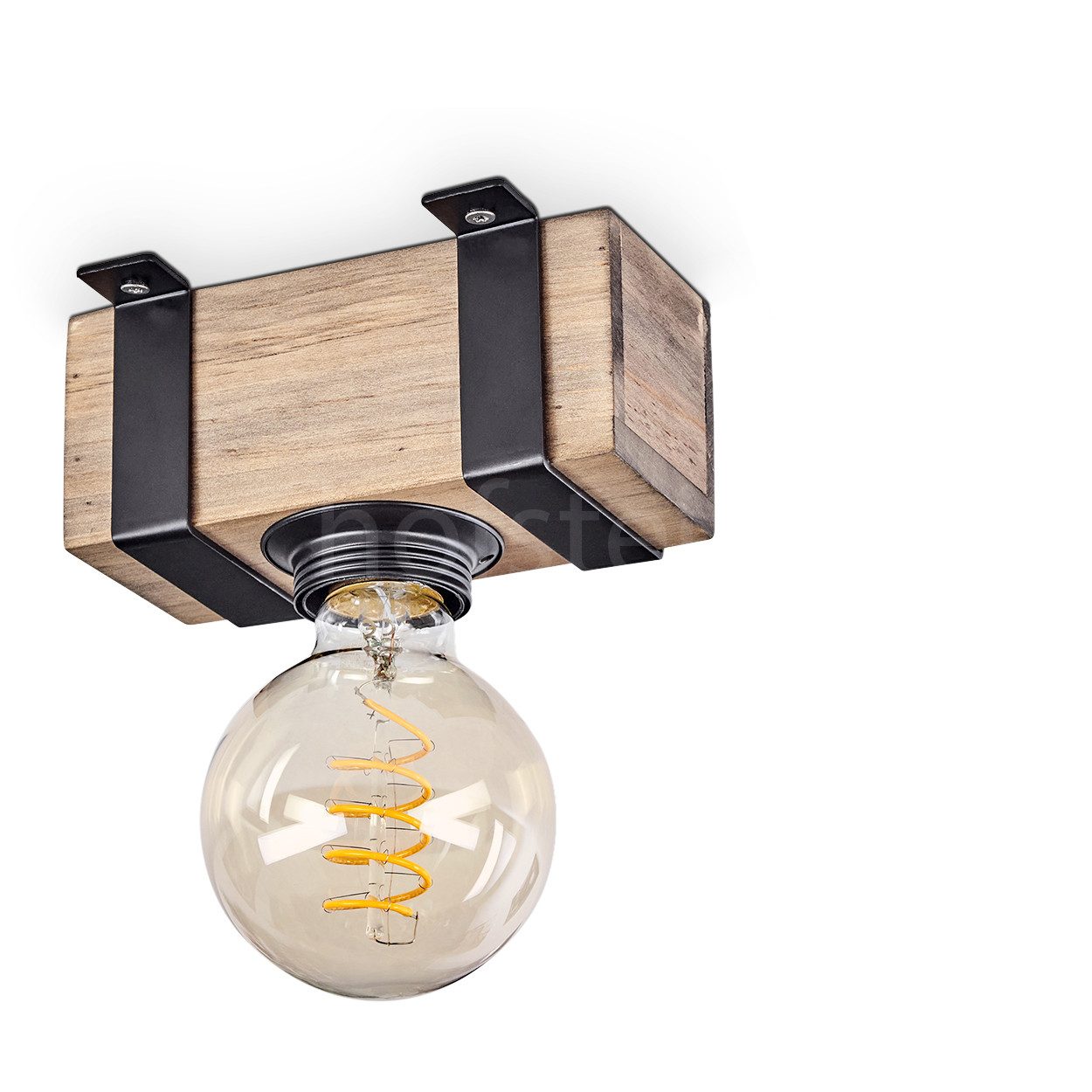 hofstein Deckenleuchte moderne Deckenlampe aus Metall /Holz in Schwarz/Natur, ohne Leuchtmittel, im Industrial-Style, Retro/Vintage-mit Holzbalken, E27-Fassung.