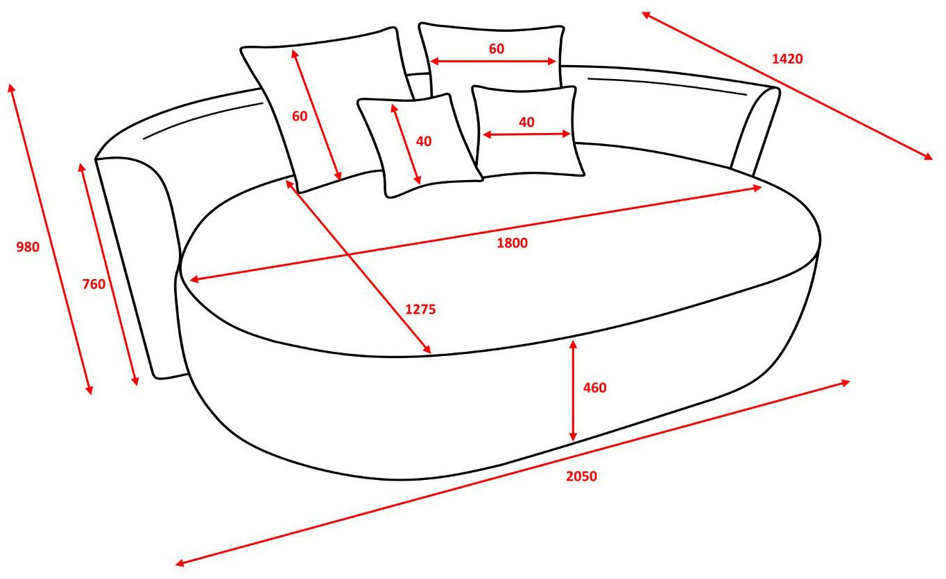 LeGer Home by Lena Gercke 2,5-Sitzer ISALIE, rundes Loungesofa, mit Kissen, perfekt gepolstert, moderne Stoffe, mit 4 Zierkissen, extra große Sitzfläche