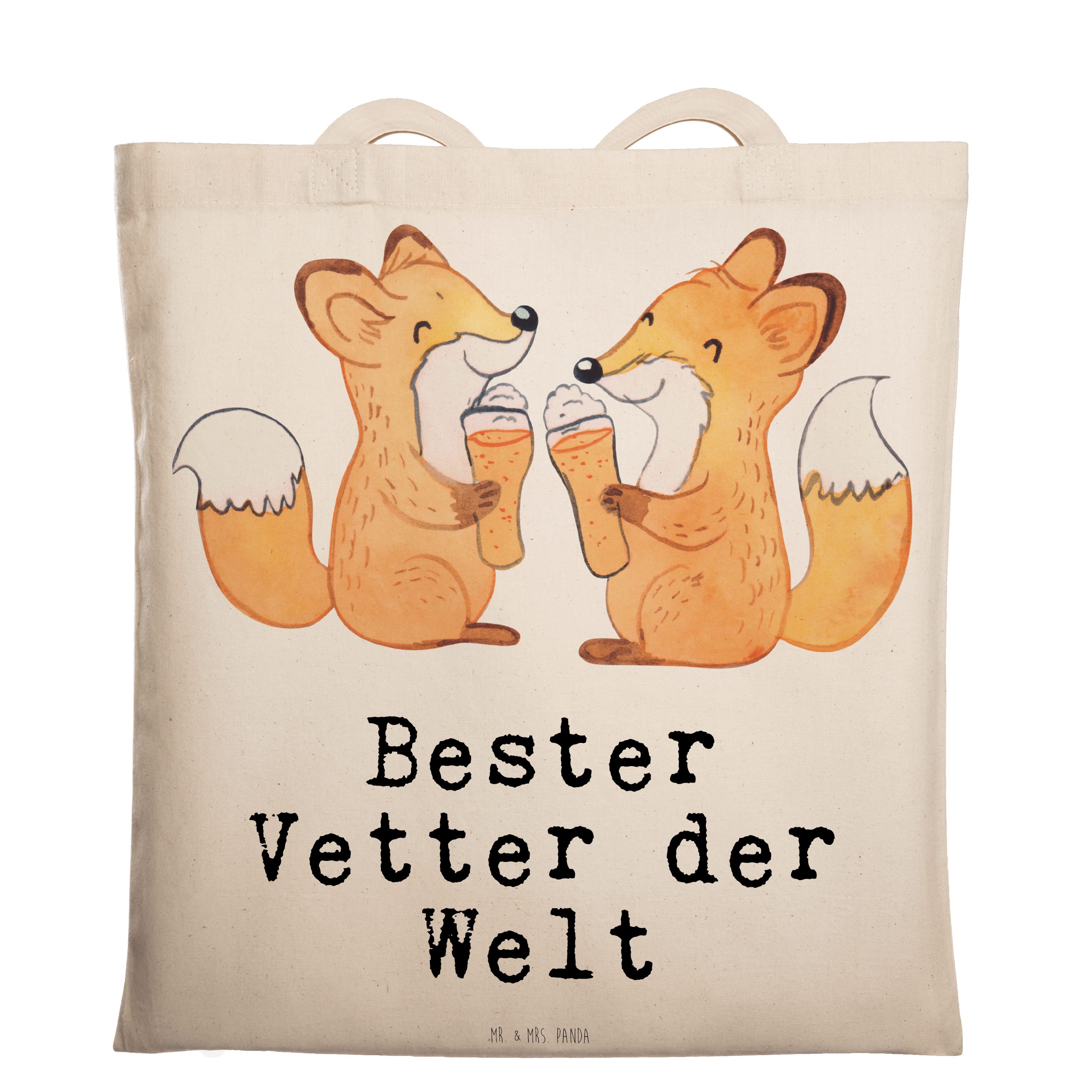 Mr. & Mrs. Panda Tragetasche Fuchs Bester Vetter der Welt - Transparent - Geschenk, Geburtstag, St (1-tlg)
