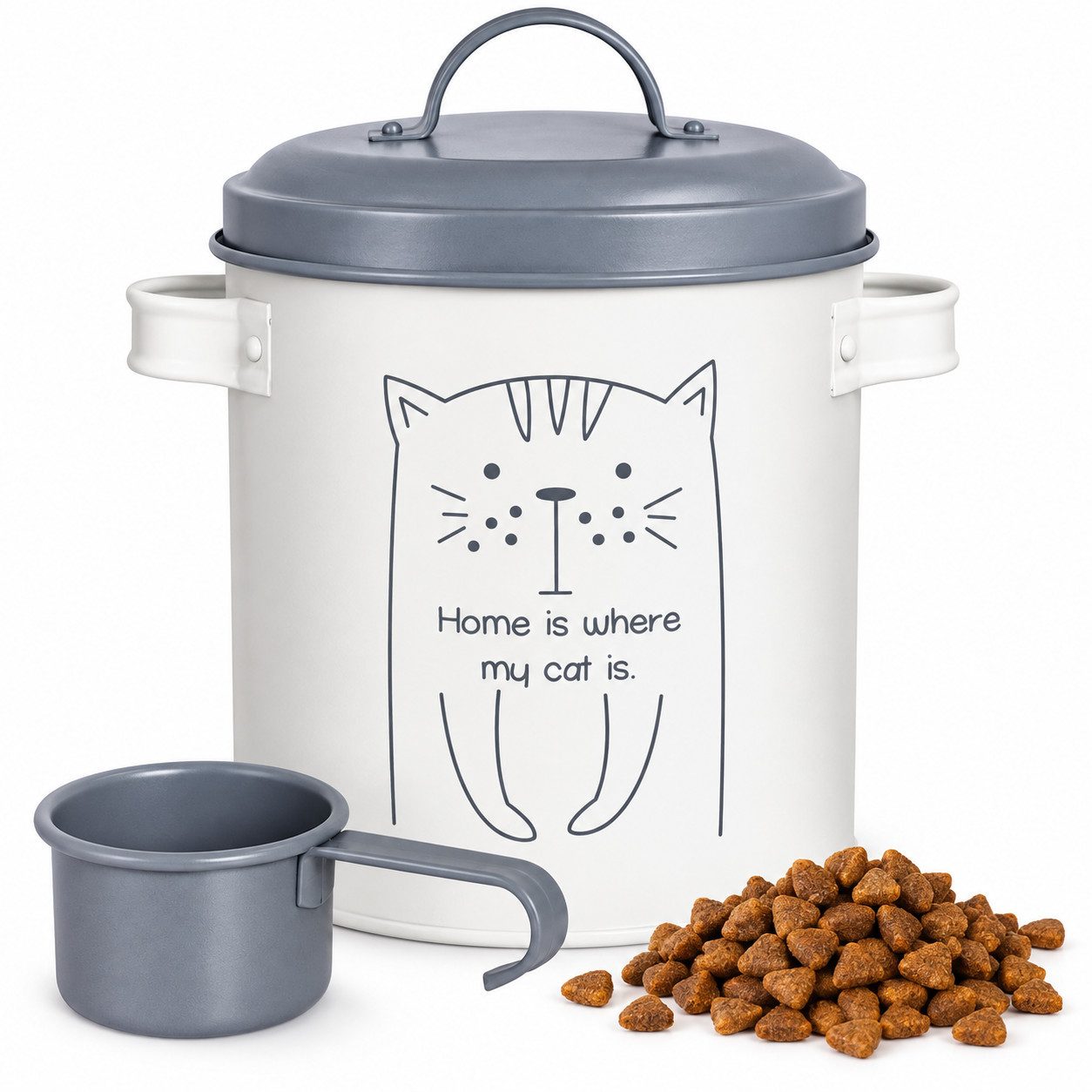 Sendez Katzen-Futterspender Trockenfutterdose mit Deckel Löffel Tierfutter Katzenfutterbox