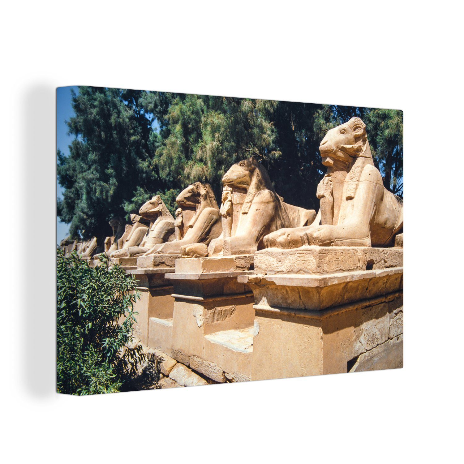 OneMillionCanvasses® Leinwandbild Statuen eines Löwen in der Tempelanlage von Karnak, (1 St), Wandbild Leinwandbilder, Aufhängefertig, Wanddeko, 30x20 cm