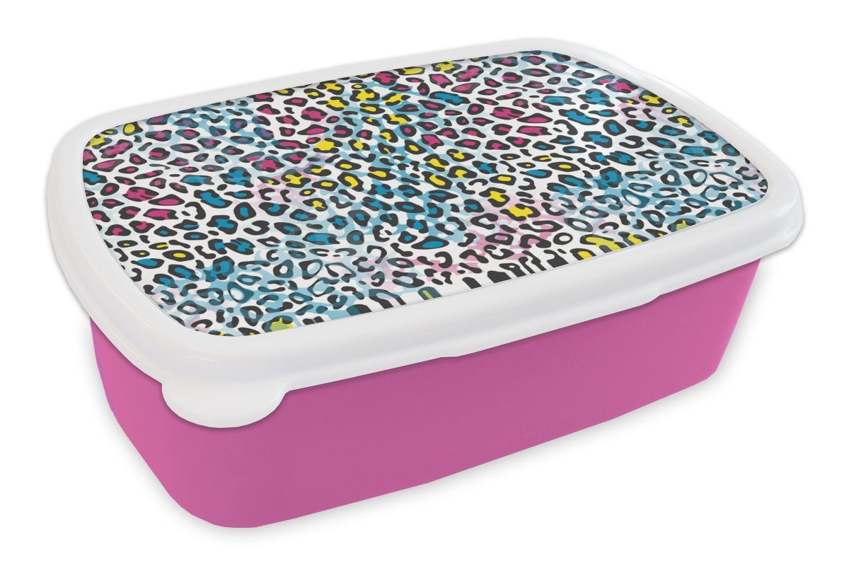 Erwachsene, Mädchen, Snackbox, Muster, Kunststoff, für MuchoWow - Kinder, Kunststoff - (2-tlg), Panther rosa Regenbogen Brotbox Lunchbox Brotdose