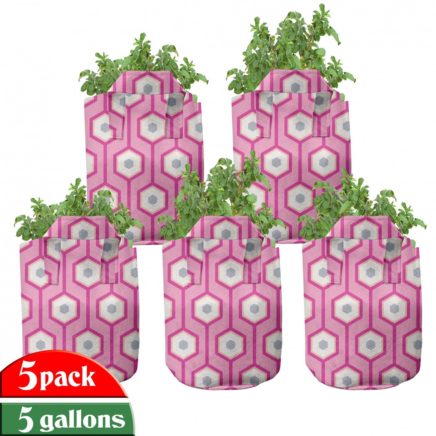 Abakuhaus Pflanzkübel hochleistungsfähig Stofftöpfe mit Griffen für Pflanzen, Rosa Vertikal Hexagons Dots