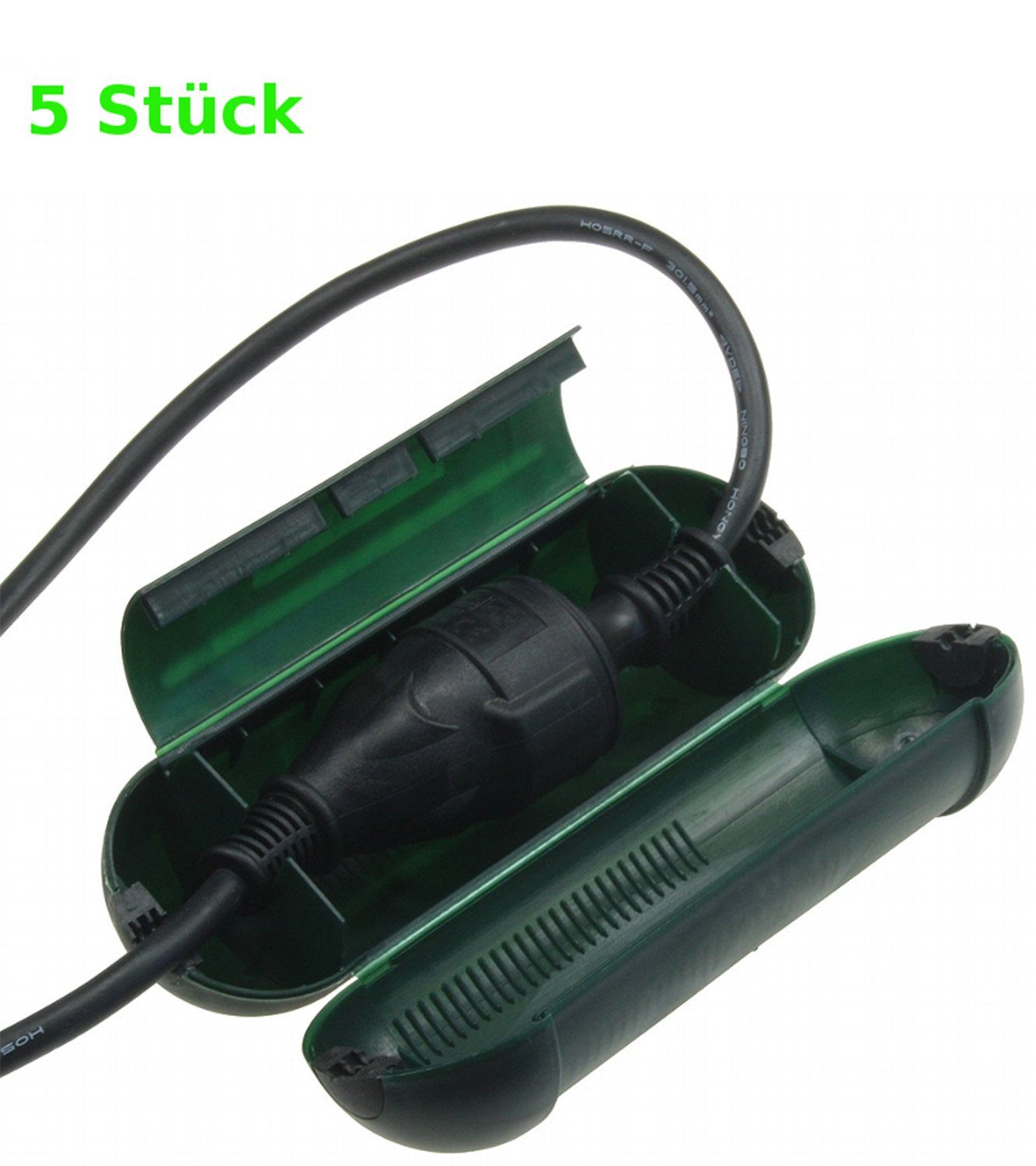 HundB Schuko-Stecker 5 x Sicherheitsbox Schuko-Stecker grün, (Stück, 5-St., Schuko-Stecker), Schneebox Kupplung Regenschutz Kabelschutz
