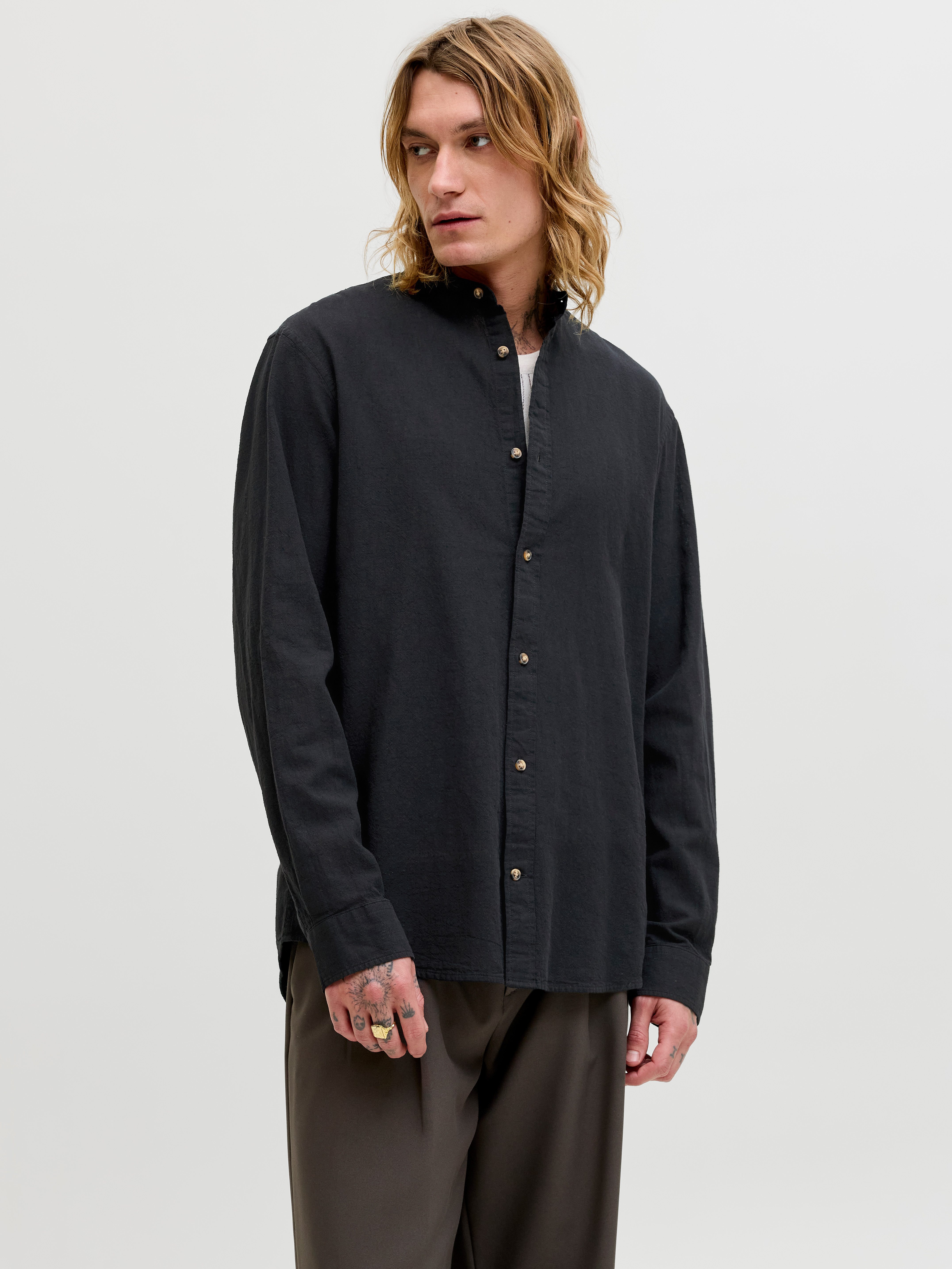 Jack & Jones Langarmhemd JJESUMMER LINEN BLEND BAND SHIRT L/S SN Baumwollmischung, regular fit