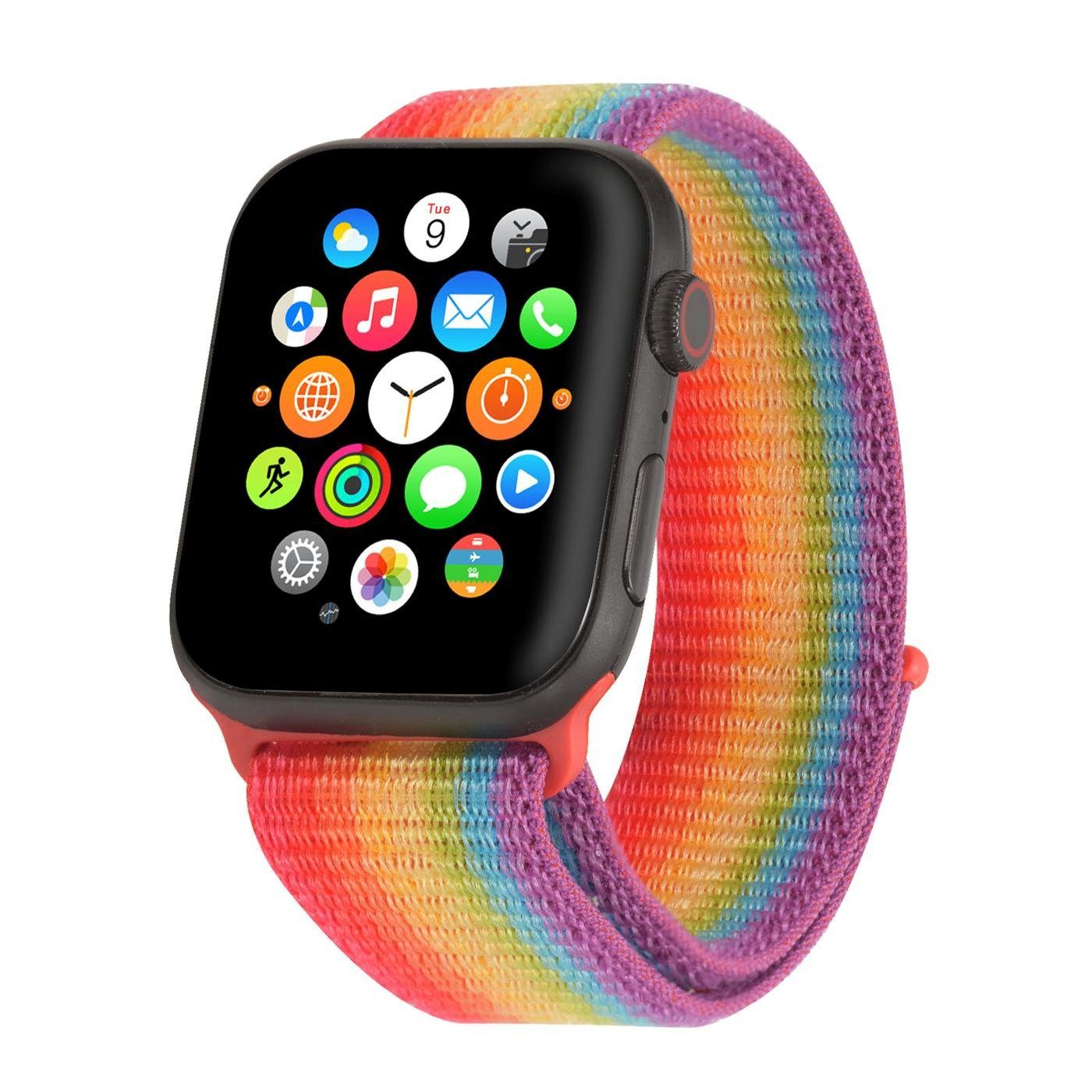 CoolGadget Smartwatch-Armband für Apple Watch Serie Ultra mit 49mm Gehäuse, Stoff Uhren Nylon Band Ersatz mit Klettverschluss Rainbow
