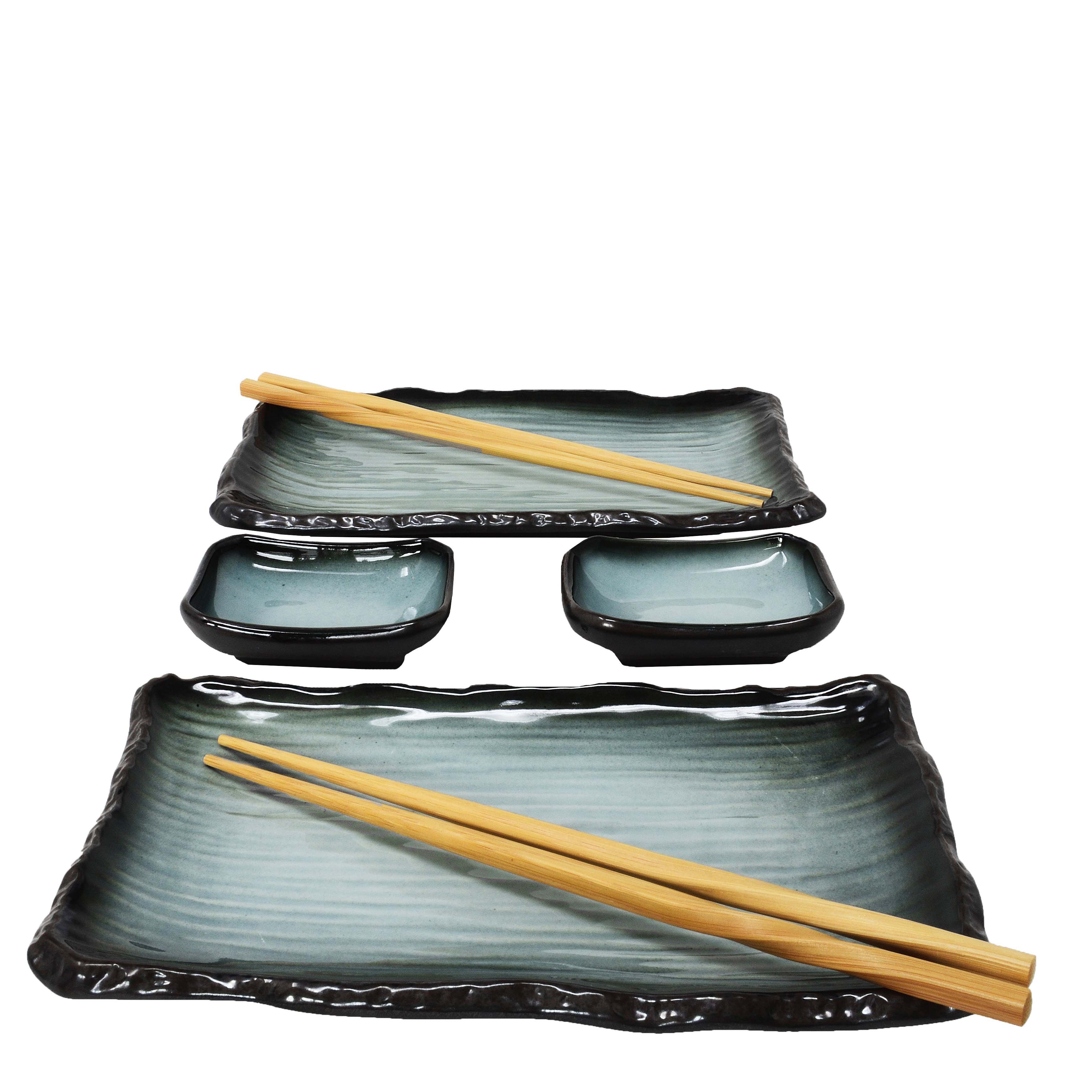 MystiCalls Sushiteller Sushi Geschirr Set für 2 Personen blau/schwarz Platte Sushiplatte, (8 St), Spülmaschinenfest