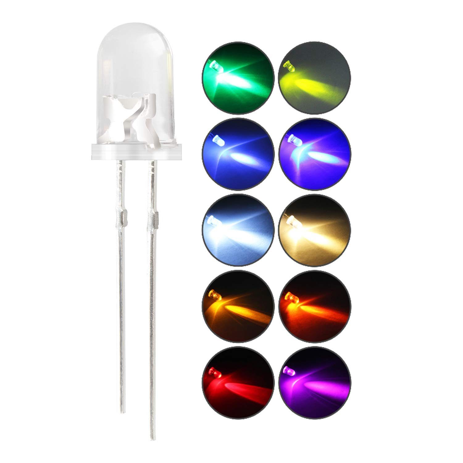 10 UV 3mm, 5mm, Glühbirnen, St., blau, weiß, rot, LED, Diodenlichter, orange, Lampe, Leuchtdiode, cyan, grün, LED-Leuchtmittel in pink, gelb, warmweiß, Dioden, Ogeled
