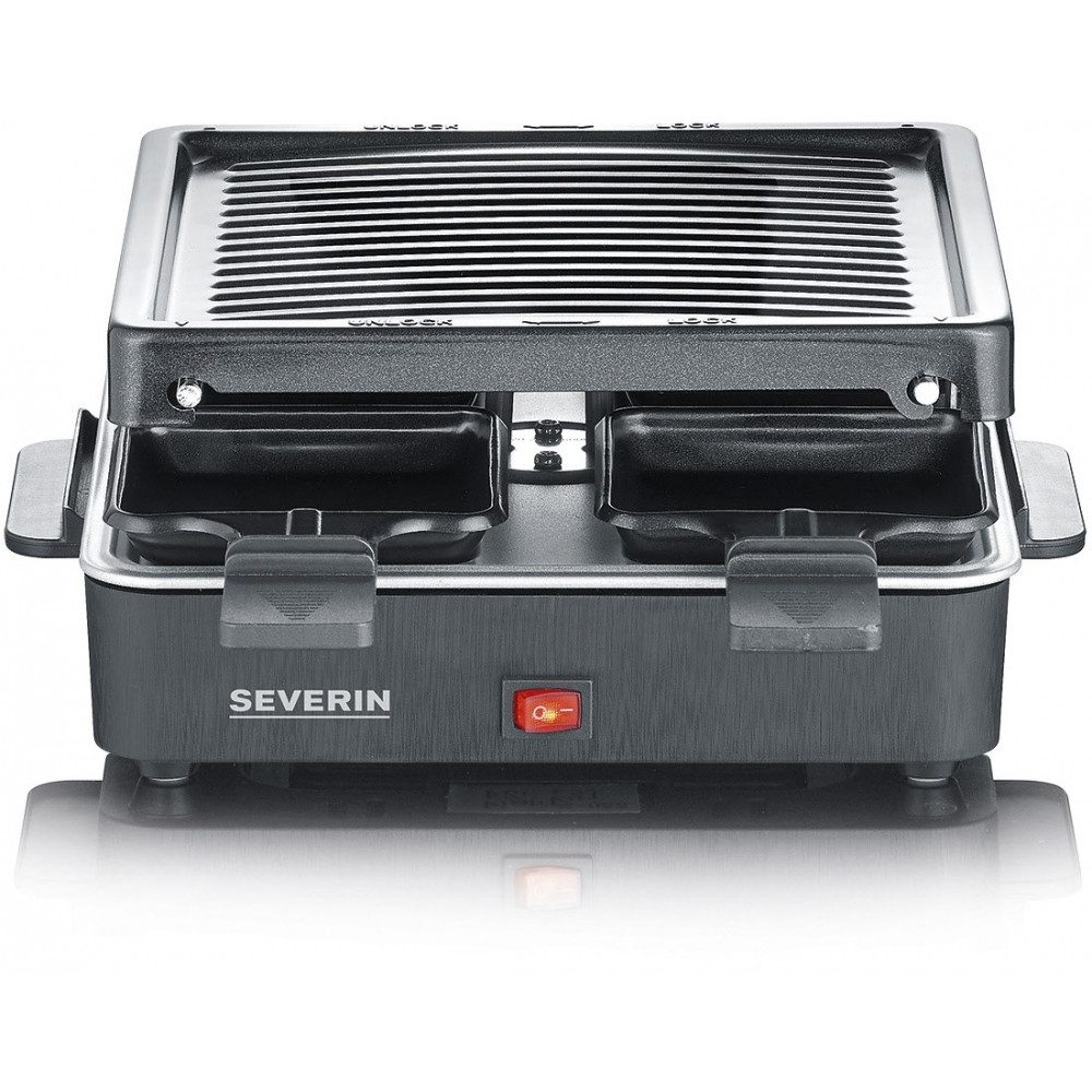 Severin Raclette Severin RG 2370 Raclette für 4 Personen - Schwarz., 4 Raclettepfännchen