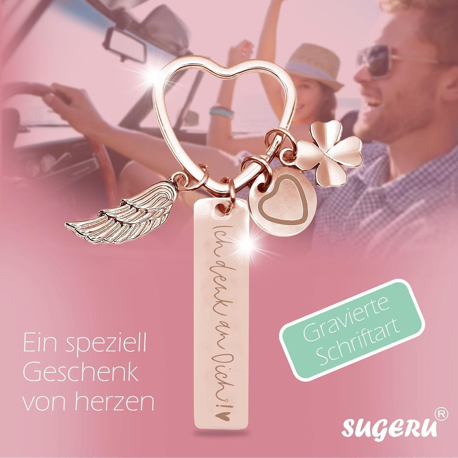 LuxusKollektion Schlüsselanhänger mit Gravur Schlüsselanhänger Herz graviert Rosé-ich Denk An Dich!