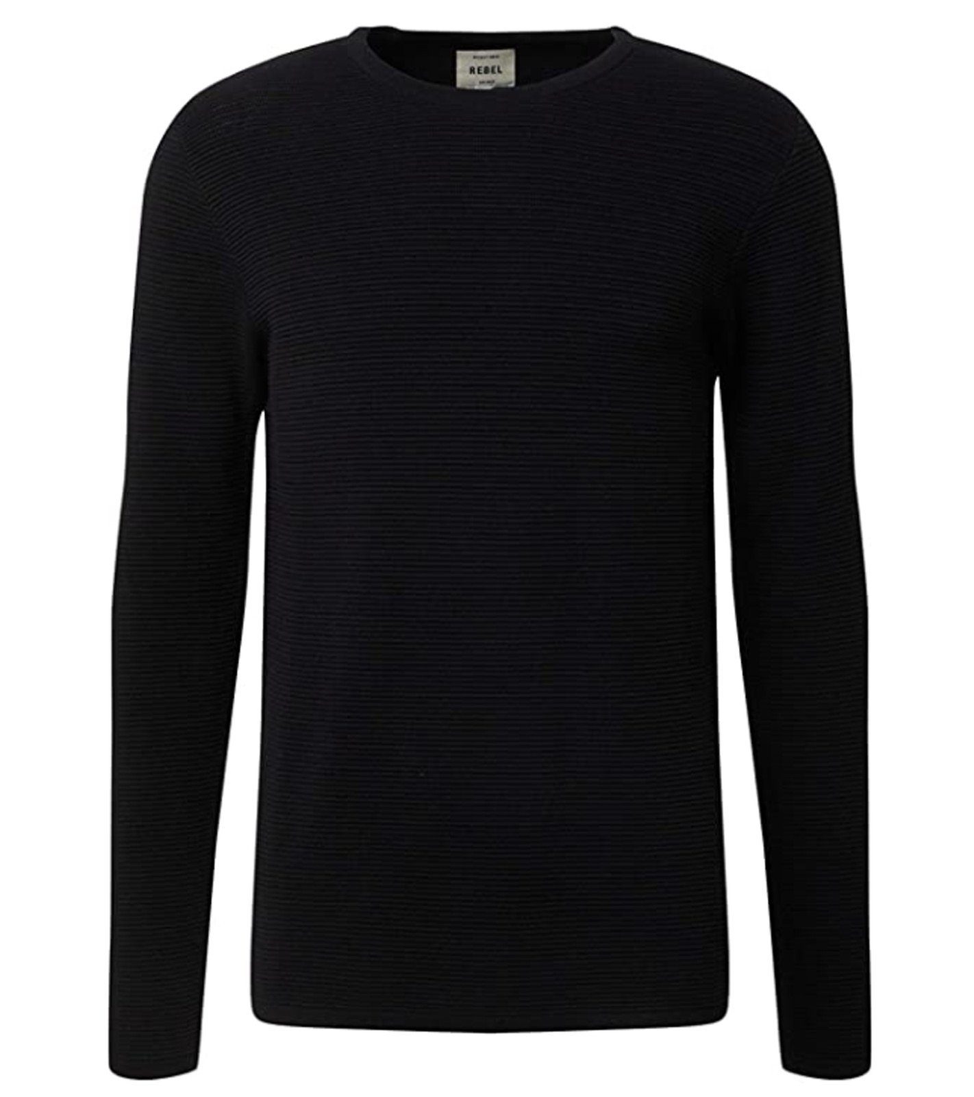 REDEFINED REBEL Rundhalspullover REDEFINED REBEL Herren Rundhals-Pullover Rippstrick-Pulli Brady Knit Sweater Schwarz