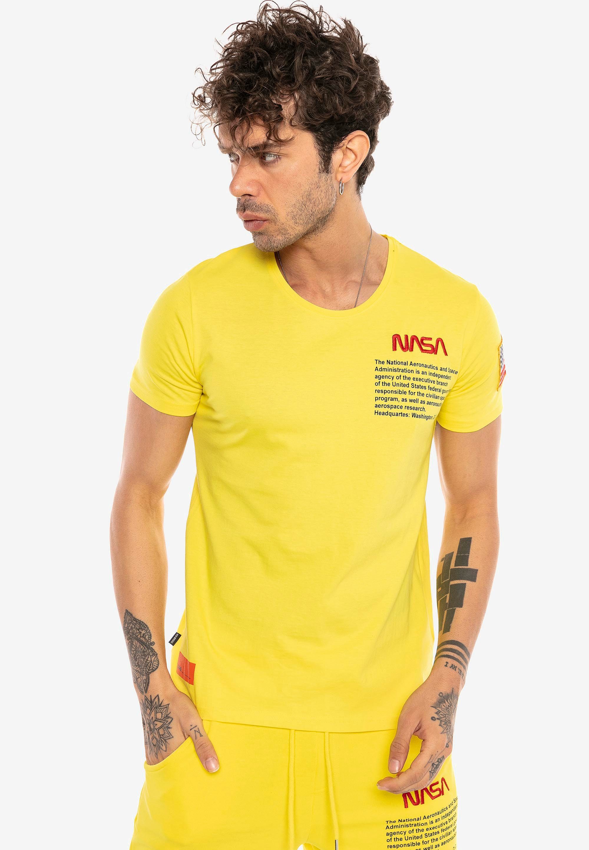 RedBridge T-Shirt Tucson mit gesticktem NASA-Design gelb