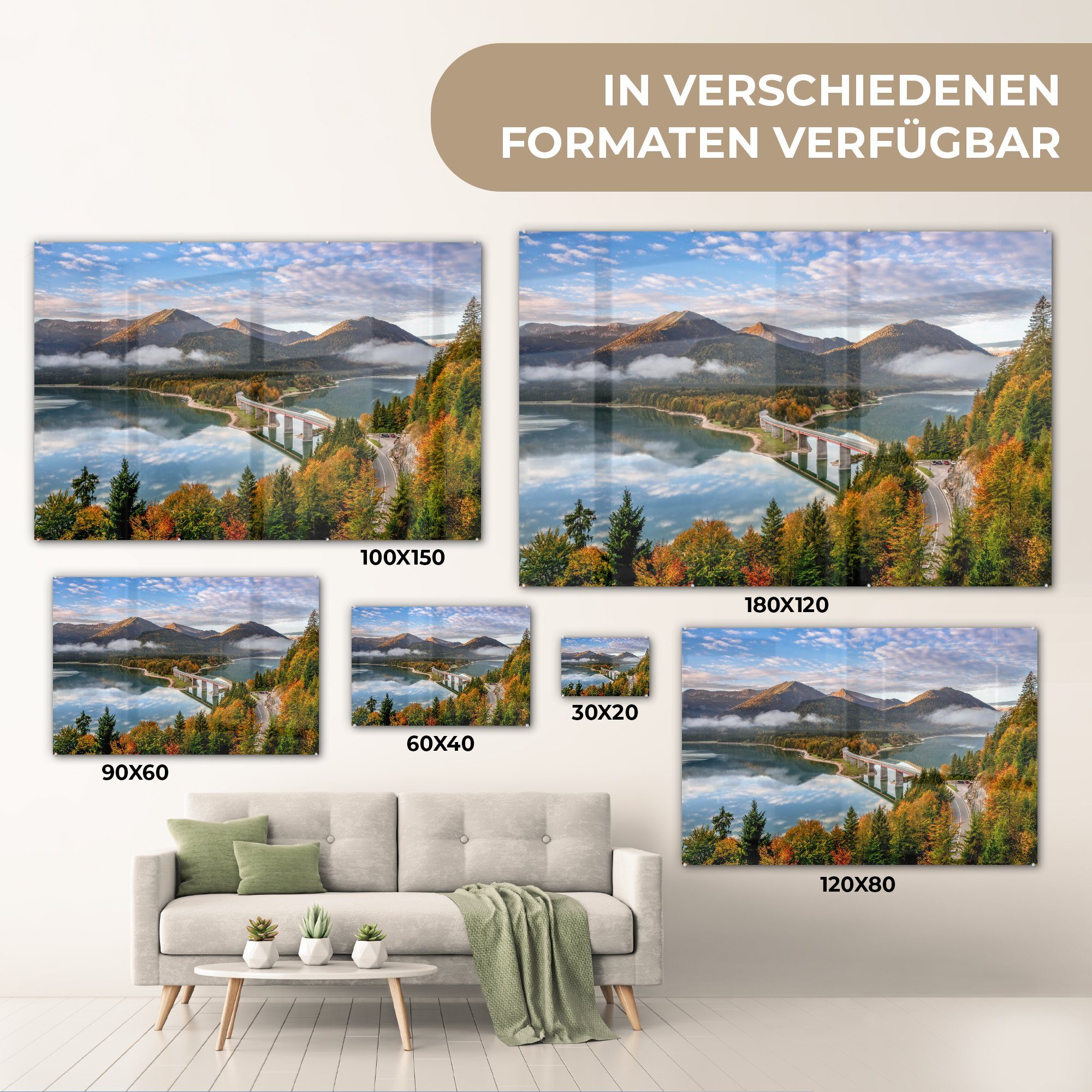 Alpen - Acrylglasbild MuchoWow - St), Wald, & Acrylglasbilder Brücke (1 Schlafzimmer Wohnzimmer