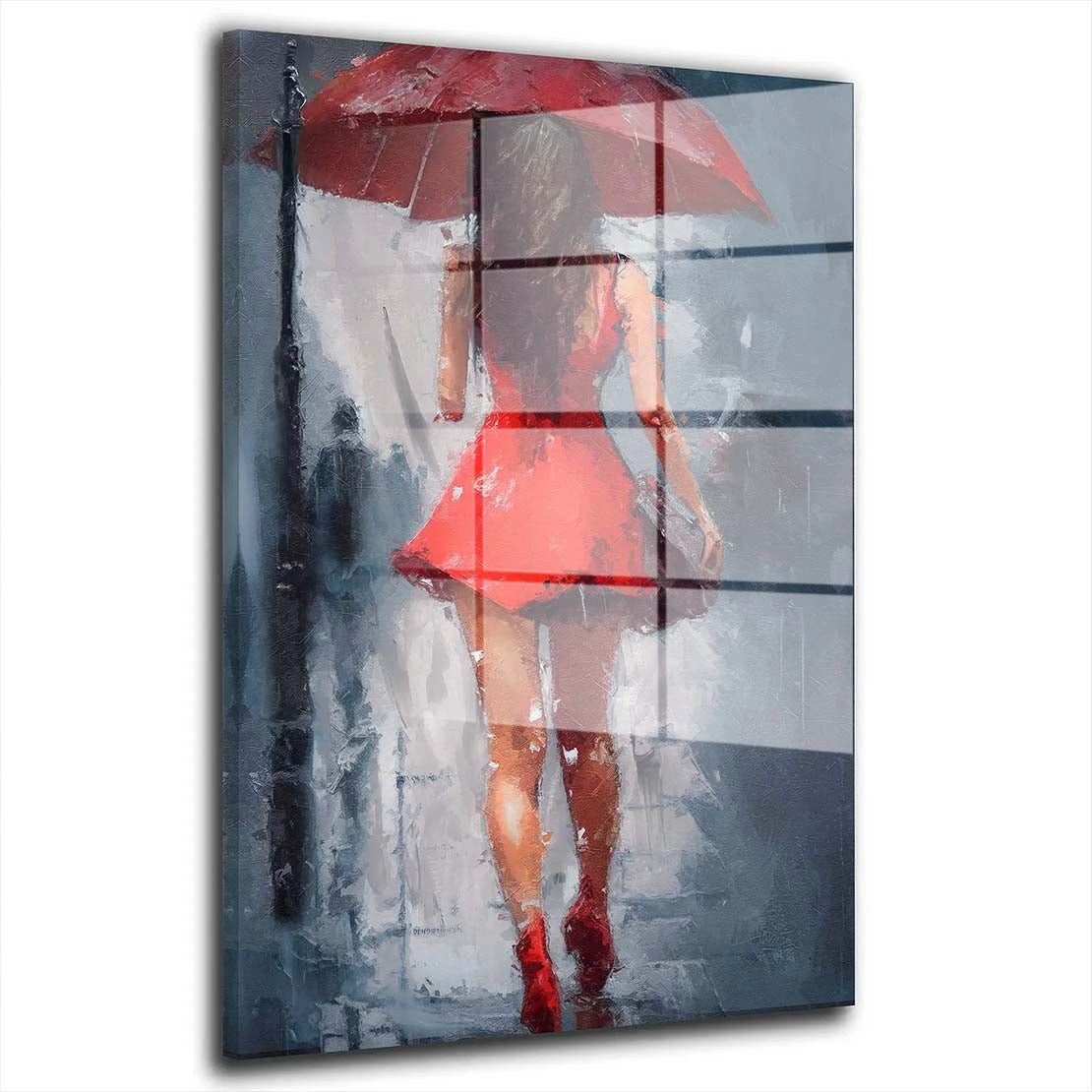 Artedinoi Acrylglasbild Frau im roten Kleid Acrylglasbild Wandbild Abstrakt Elegant XXL, Elegante Frau im roten Kleid, abstrakt