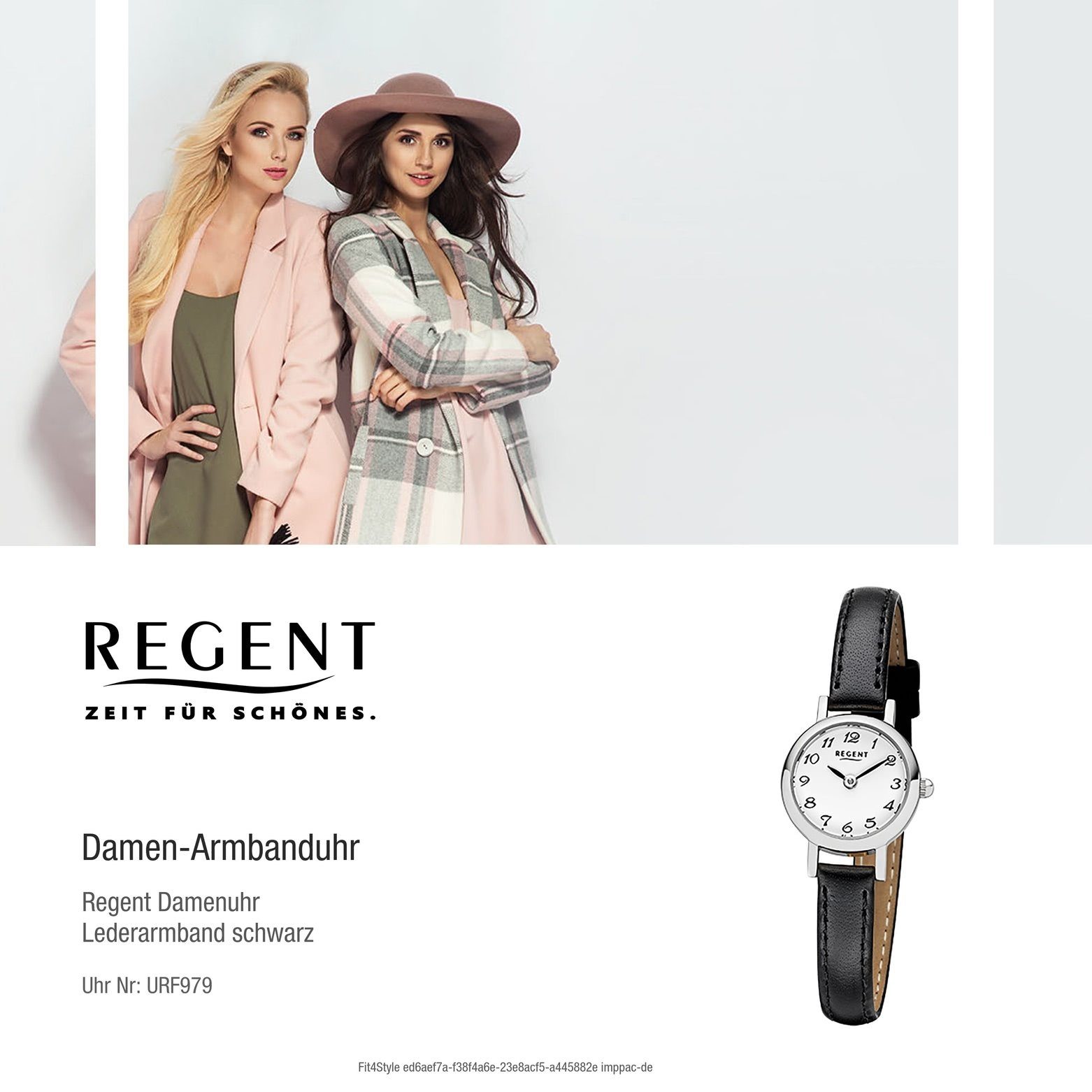 Armbanduhr klein Quarzuhr 20mm), Analog, (ca. rund, Lederarmband Regent Damen-Armbanduhr Damen Regent schwarz